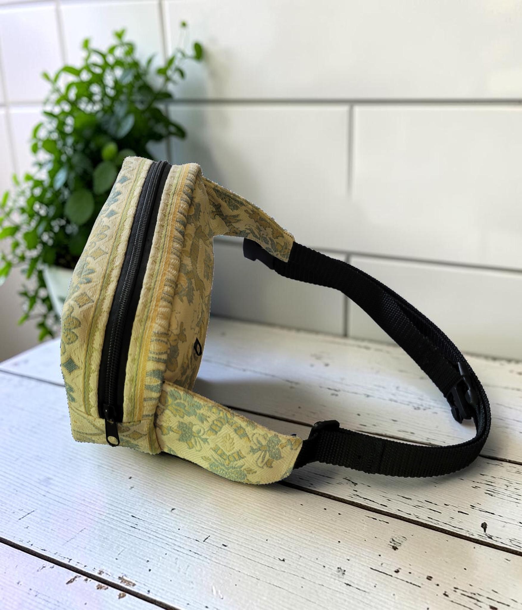 Jacquard Fanny Pack, Woven Belt Bag, Yellow and Blue Bum Bag, view 13