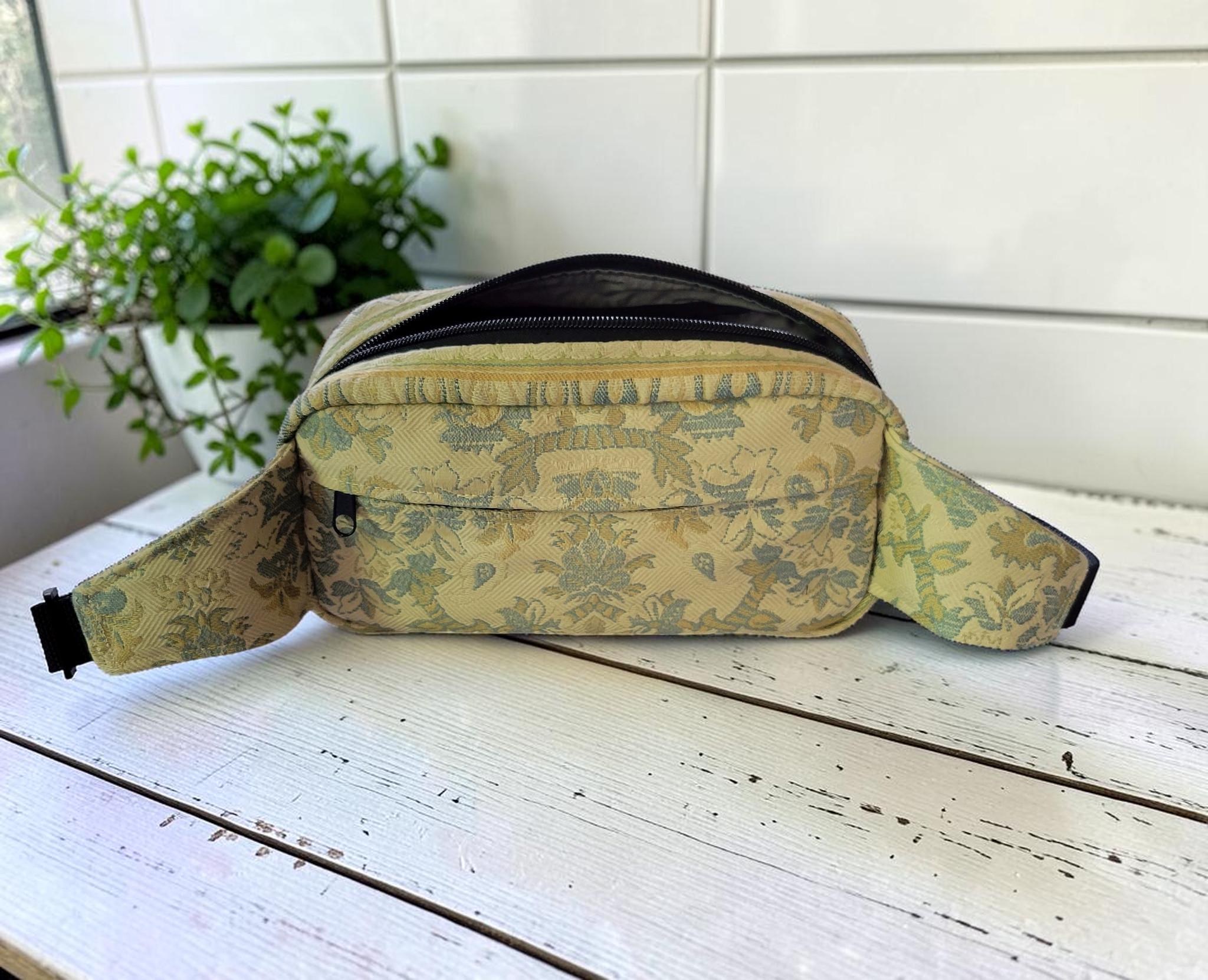 Jacquard Fanny Pack, Woven Belt Bag, Yellow and Blue Bum Bag, view 15