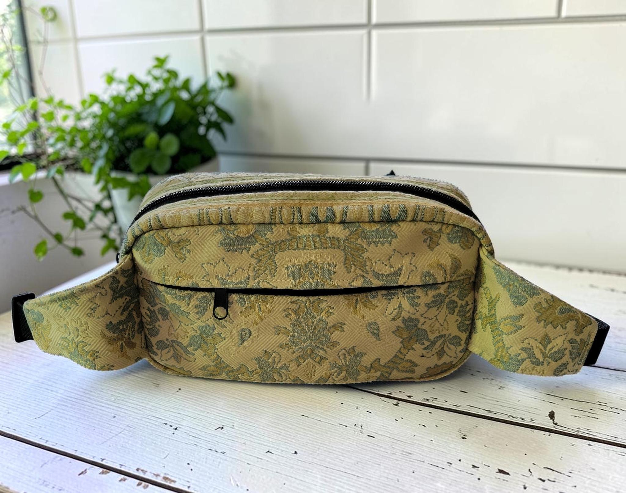 Jacquard Fanny Pack, Woven Belt Bag, Yellow and Blue Bum Bag, view 2