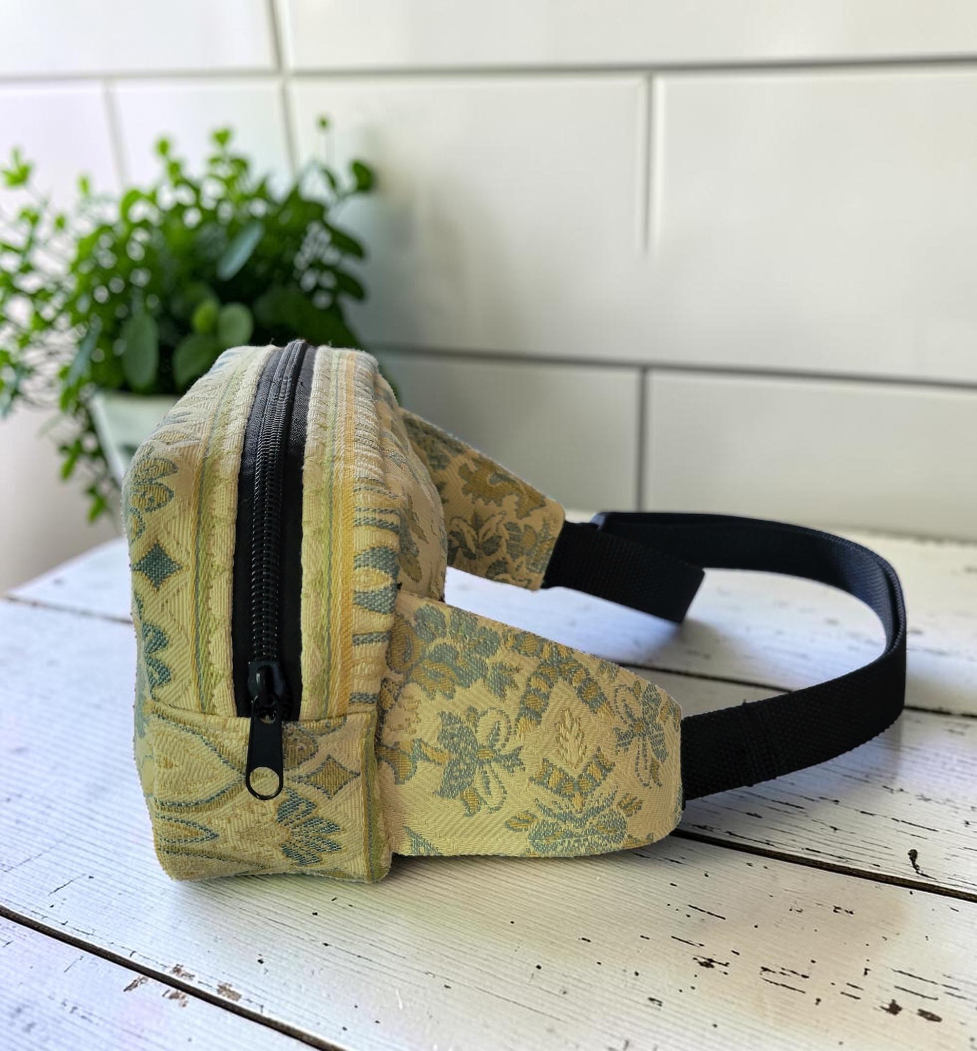 Jacquard Fanny Pack, Woven Belt Bag, Yellow and Blue Bum Bag, view 3