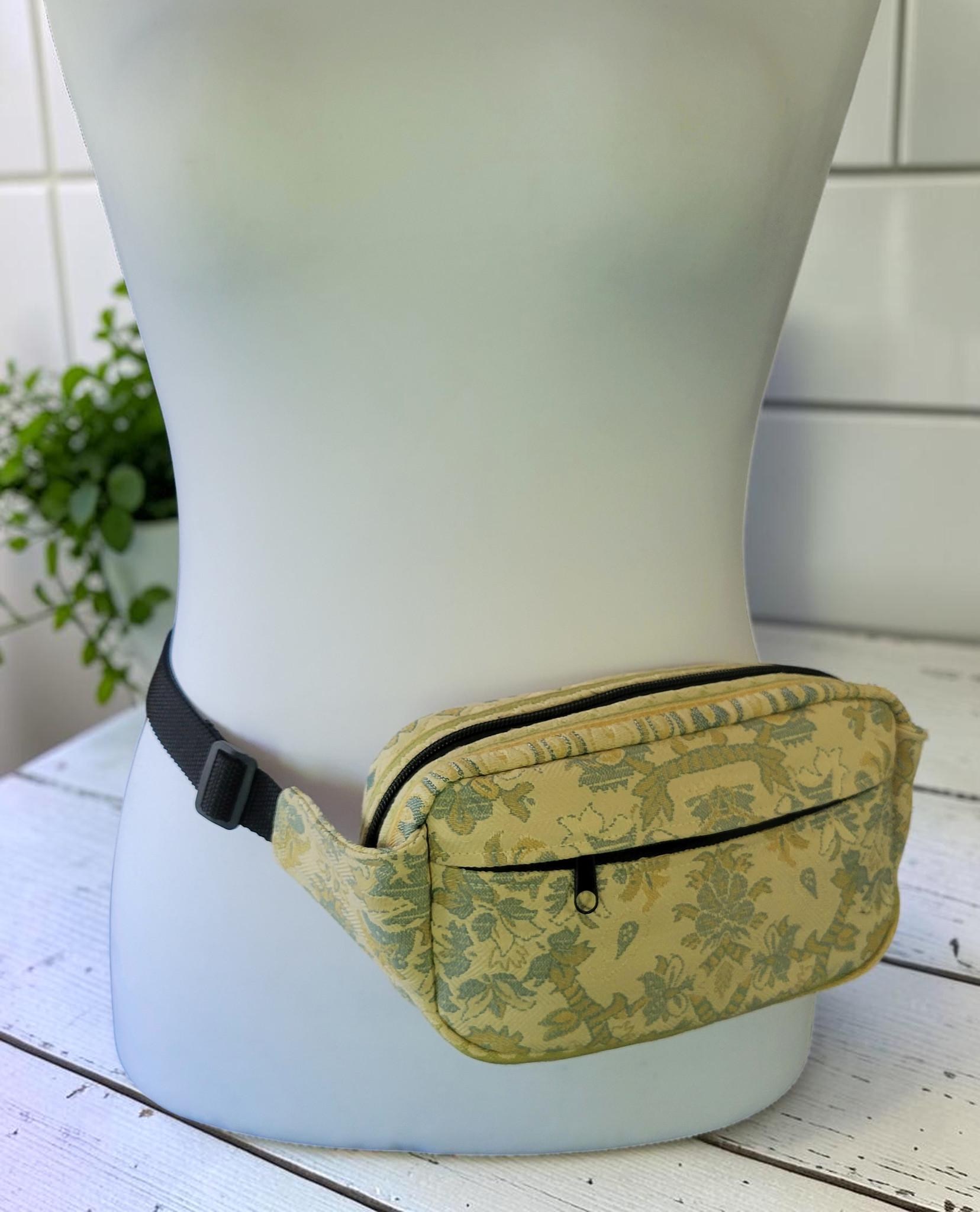 Jacquard Fanny Pack, Woven Belt Bag, Yellow and Blue Bum Bag, view 5
