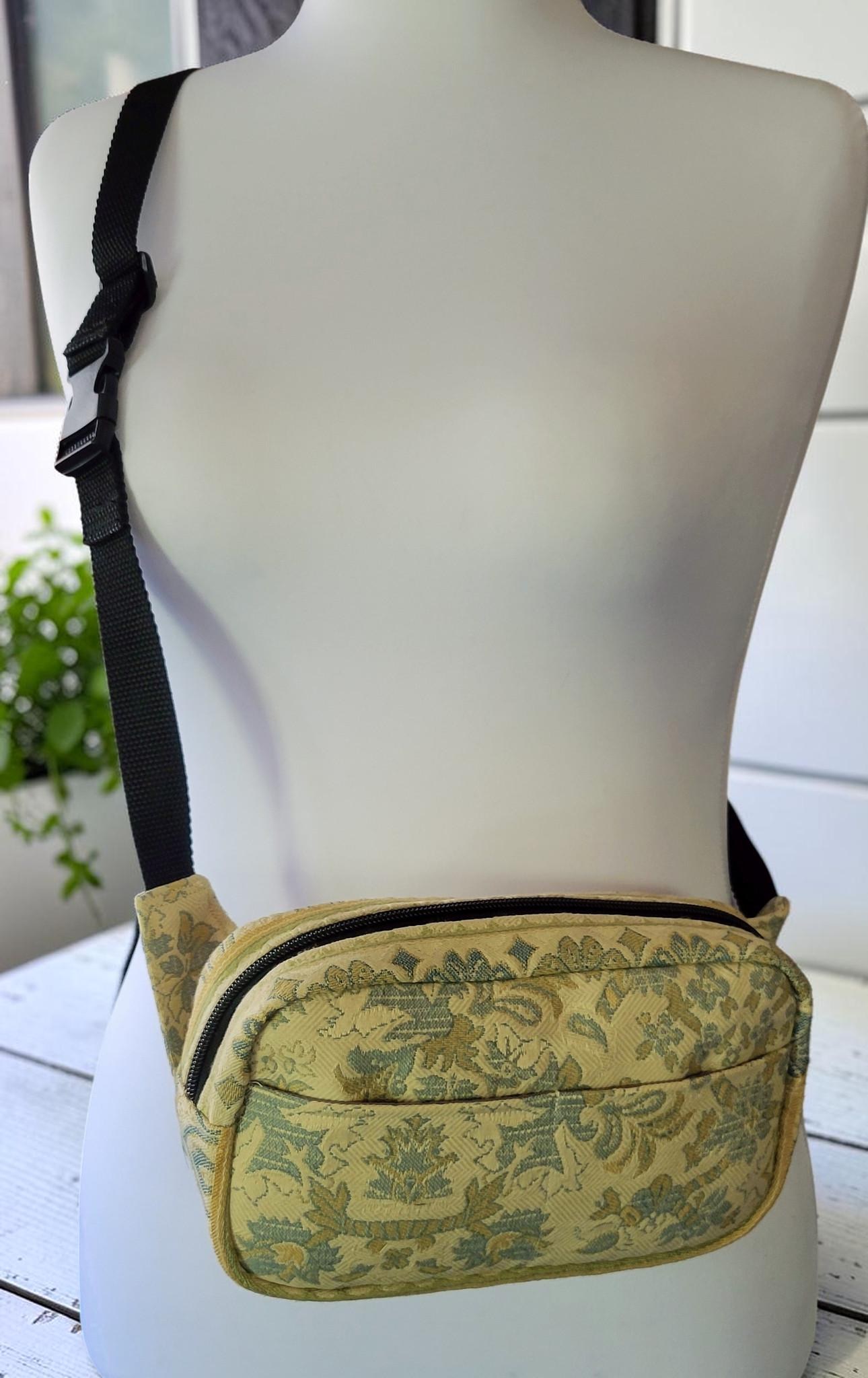 Jacquard Fanny Pack, Woven Belt Bag, Yellow and Blue Bum Bag, view 6