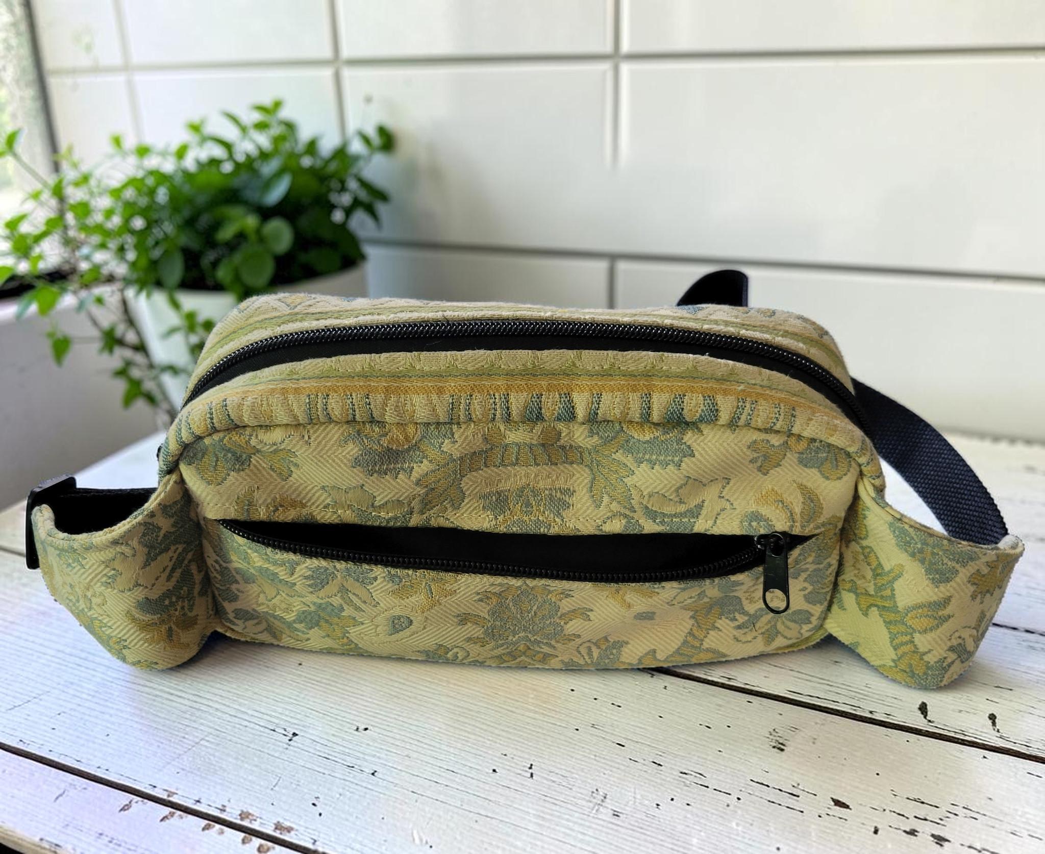 Jacquard Fanny Pack, Woven Belt Bag, Yellow and Blue Bum Bag, view 8