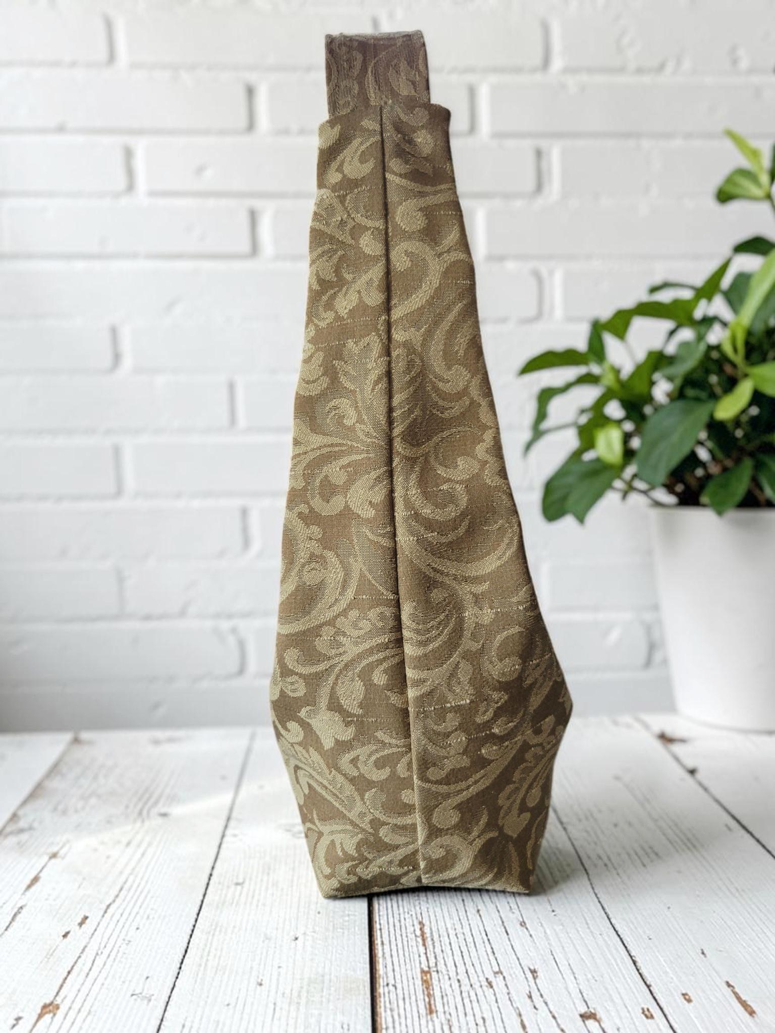 Jacquard Upholstery Handbag, Slouchy Shoulder Bag, Elegant Neutral Purse, Gold Taupe Floral Bag, view 3