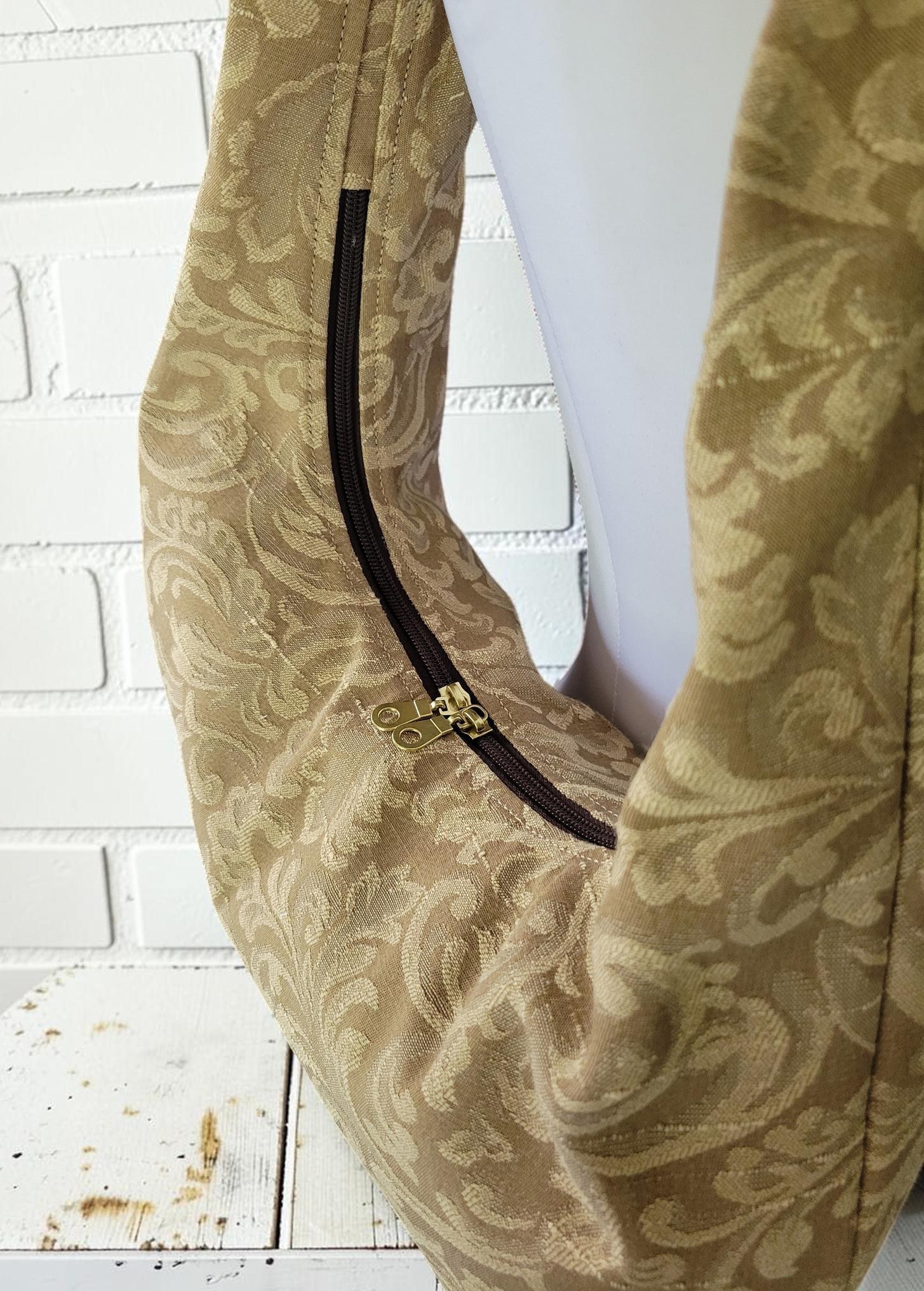Jacquard Upholstery Handbag, Slouchy Shoulder Bag, Elegant Neutral Purse, Gold Taupe Floral Bag, view 4