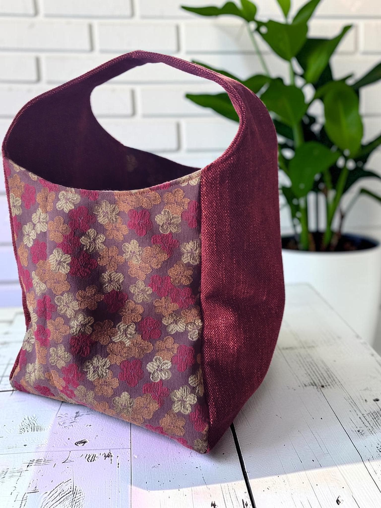 Red Upholstery Fabric Hobo Shoulder Bag, Floral Tapestry Tote Bag, Slouchy Handbag, view 11