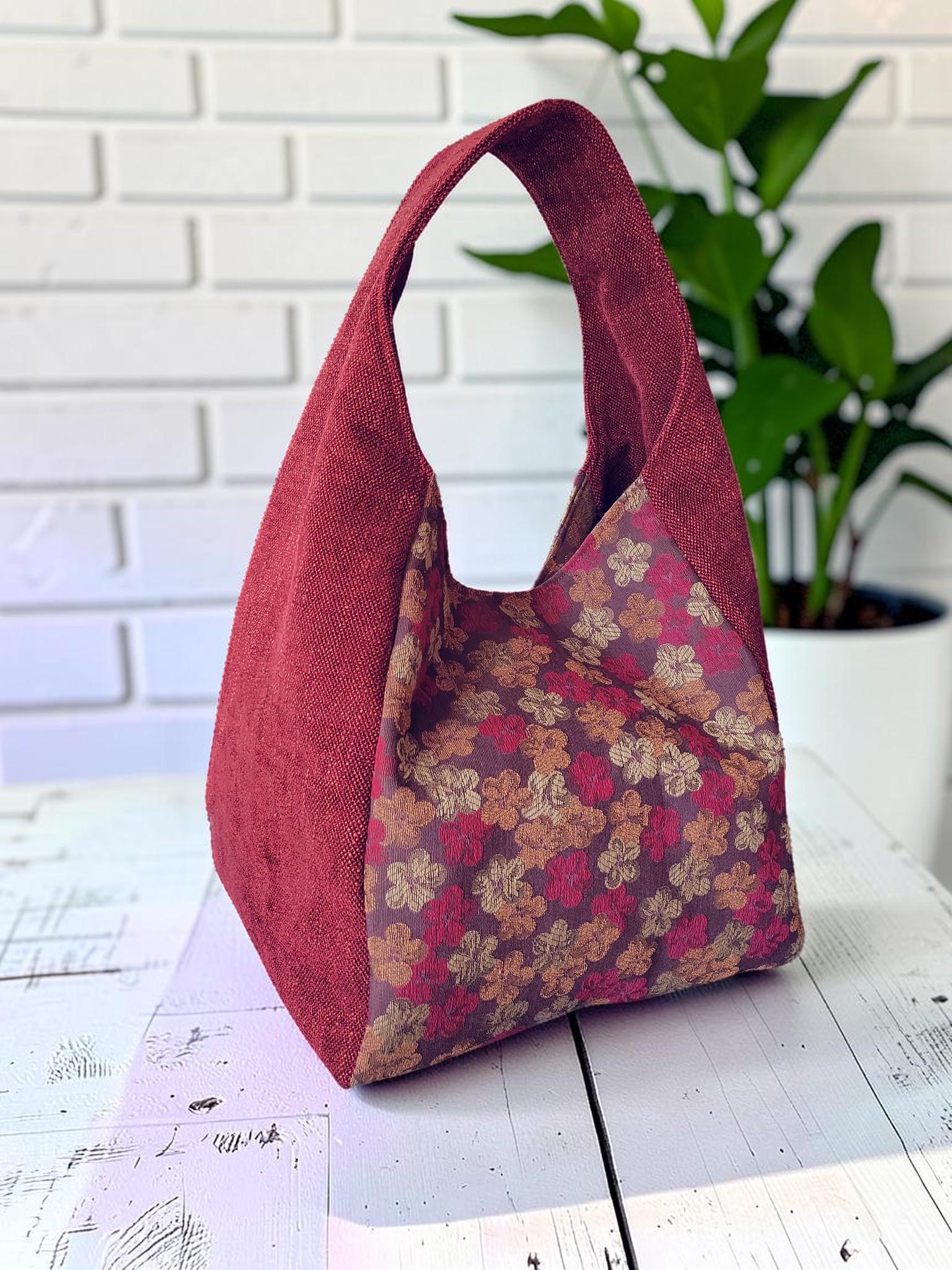 Red Upholstery Fabric Hobo Shoulder Bag, Floral Tapestry Tote Bag, Slouchy Handbag, view 17