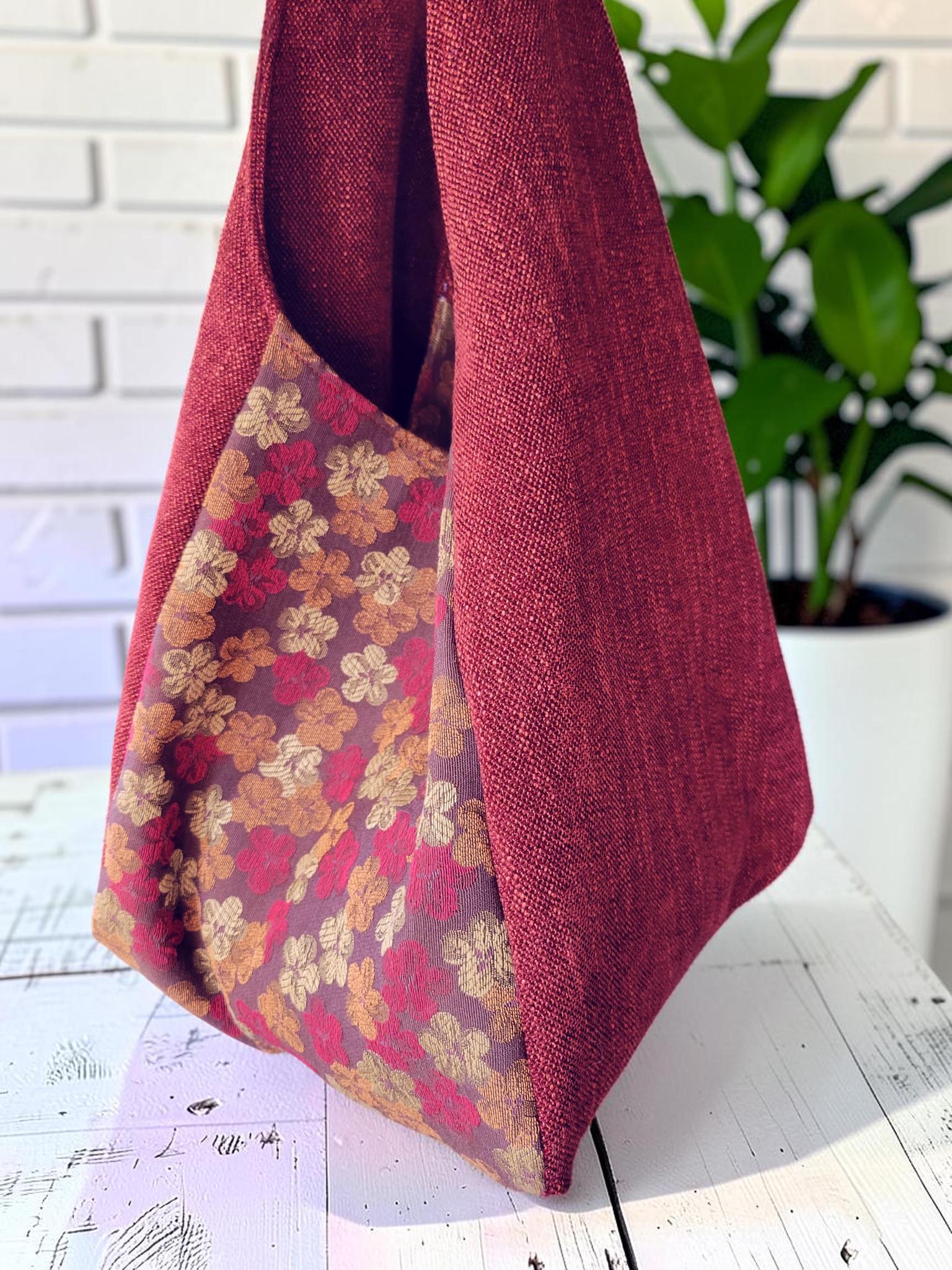 Red Upholstery Fabric Hobo Shoulder Bag, Floral Tapestry Tote Bag, Slouchy Handbag, view 20