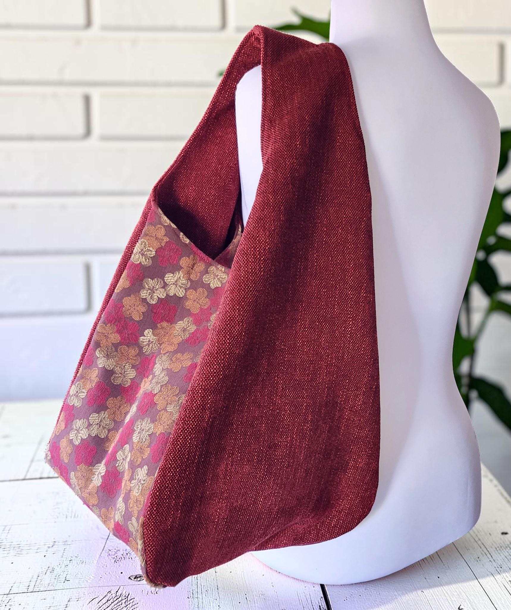 Red Upholstery Fabric Hobo Shoulder Bag, Floral Tapestry Tote Bag, Slouchy Handbag, view 7