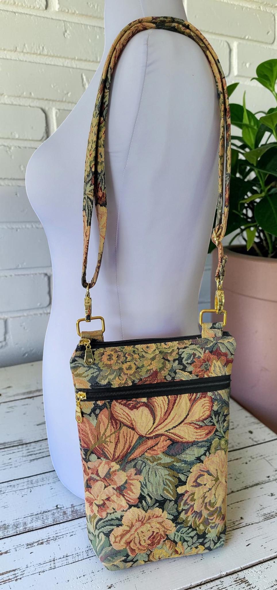 Floral Tapestry Crossbody Bag, Vintage Upholstery Handbag, Boho Shoulder Bag
