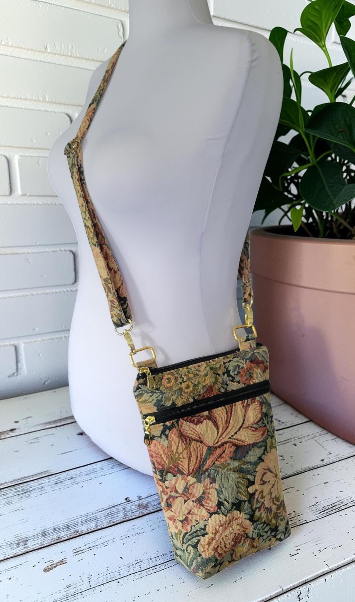 Floral Tapestry Crossbody Bag, Vintage Upholstery Handbag, Boho Shoulder Bag, view 10