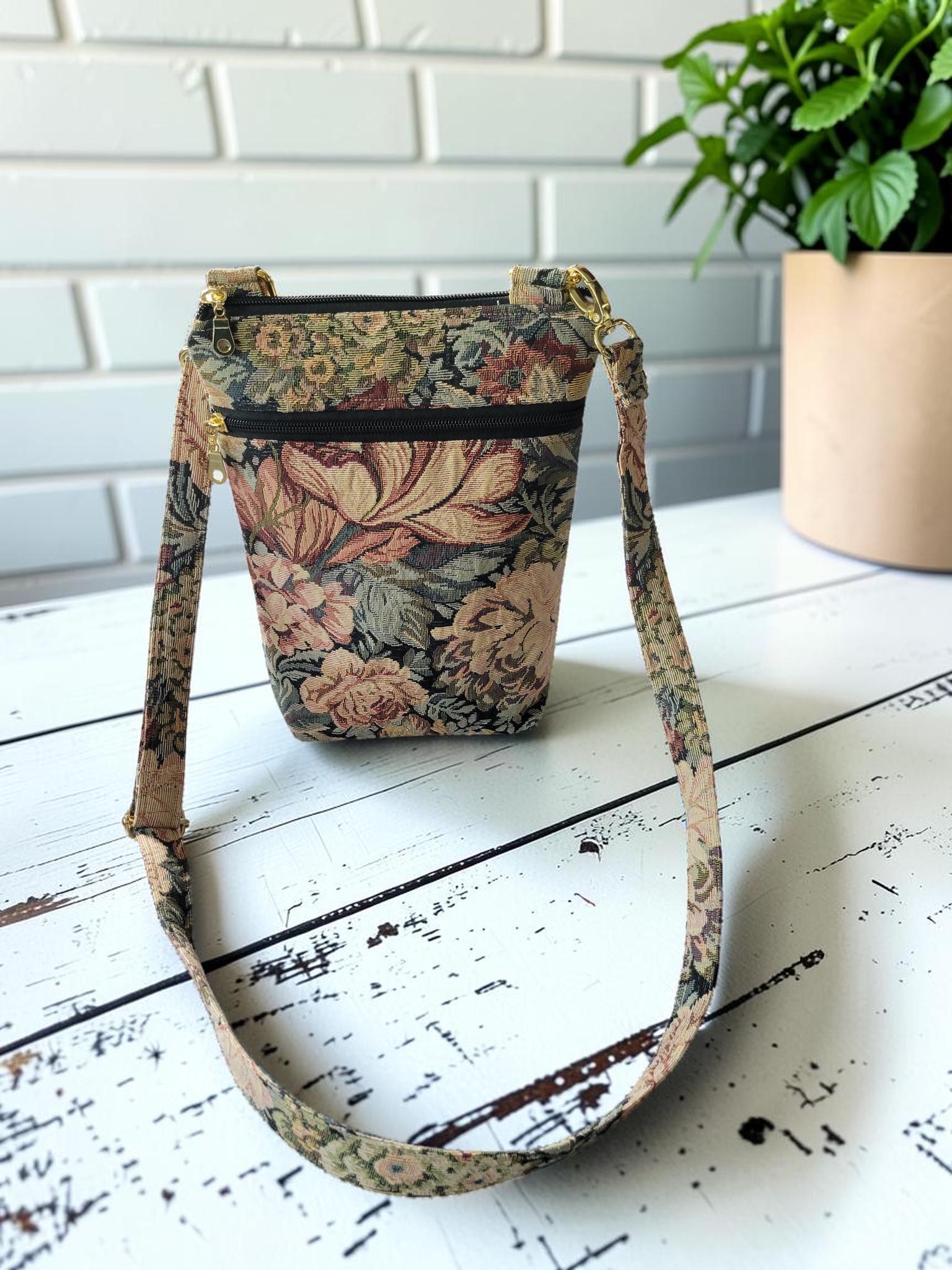 Floral Tapestry Crossbody Bag, Vintage Upholstery Handbag, Boho Shoulder Bag, view 11
