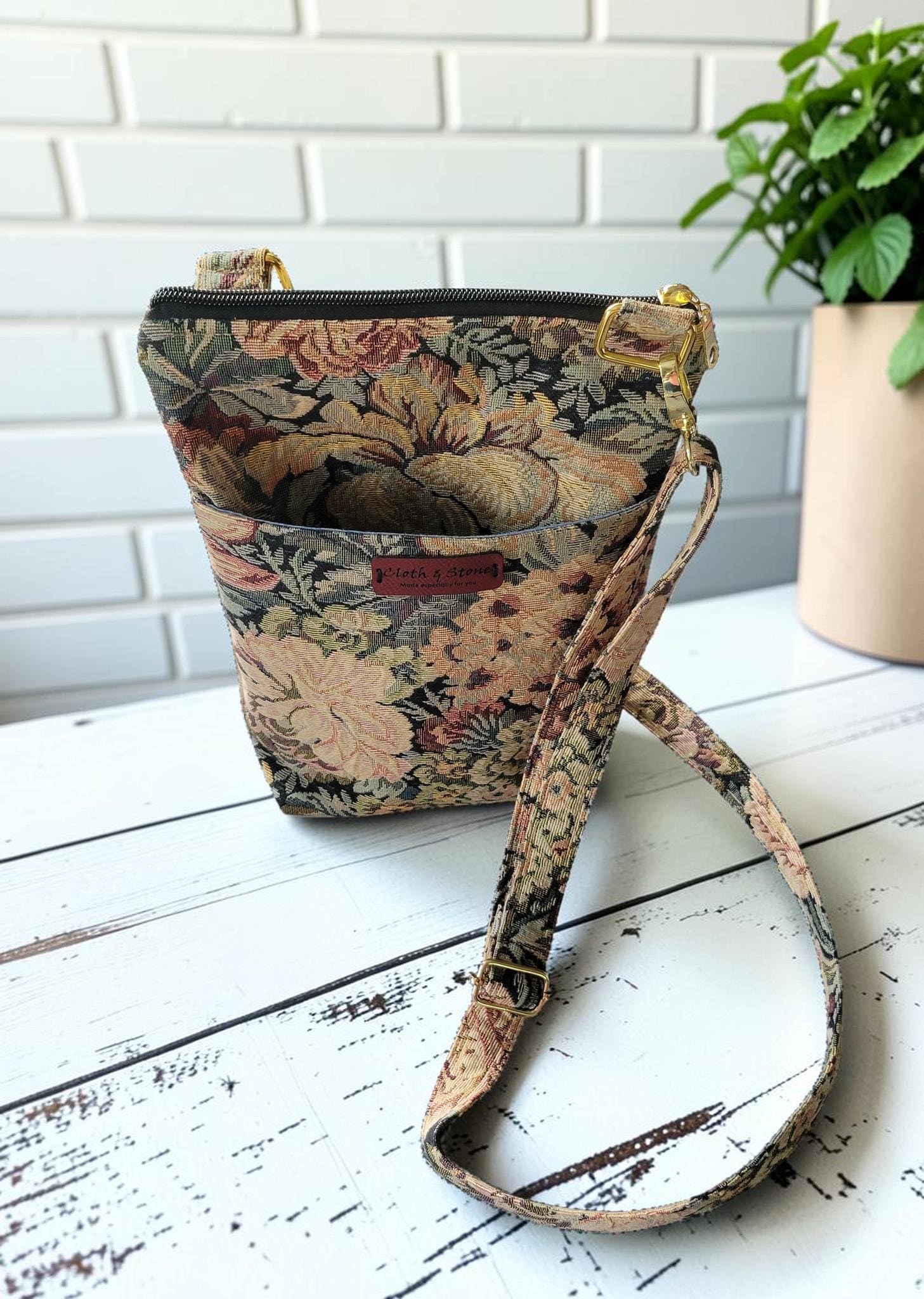 Floral Tapestry Crossbody Bag, Vintage Upholstery Handbag, Boho Shoulder Bag, view 17