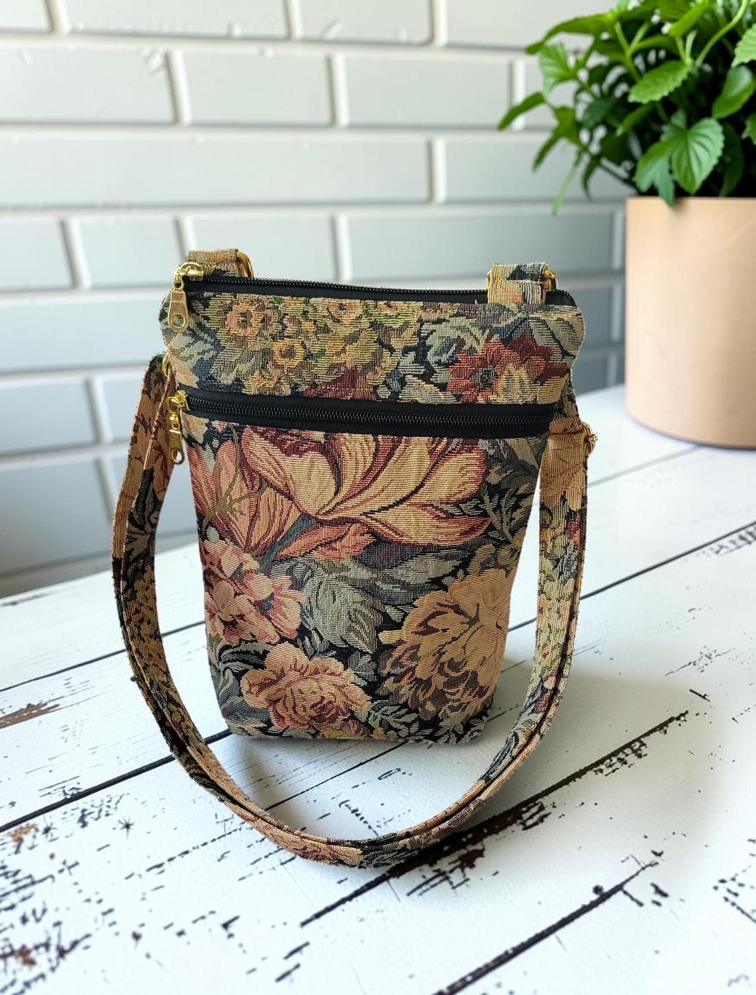 Floral Tapestry Crossbody Bag, Vintage Upholstery Handbag, Boho Shoulder Bag, view 19