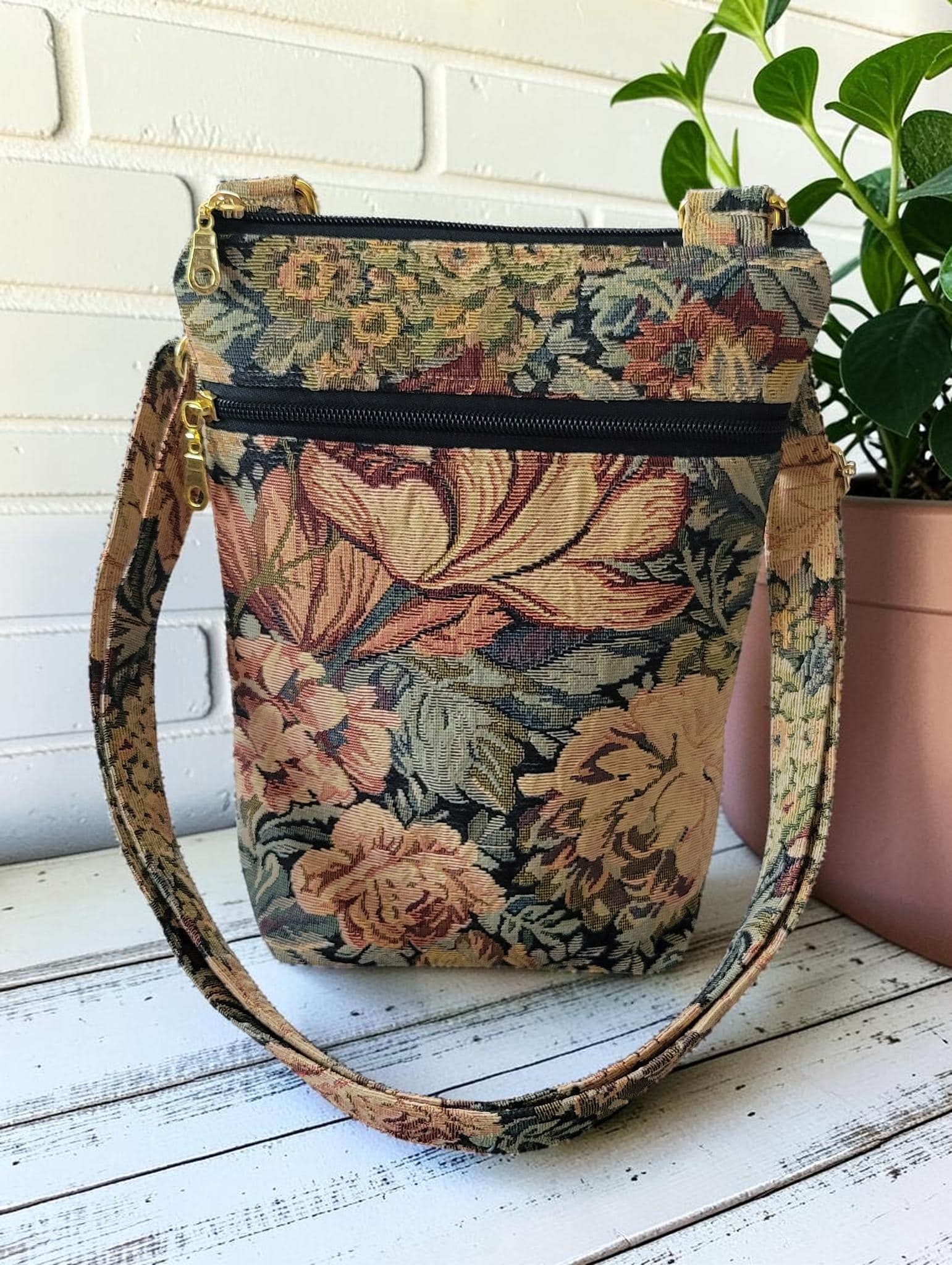 Floral Tapestry Crossbody Bag, Vintage Upholstery Handbag, Boho Shoulder Bag, view 2