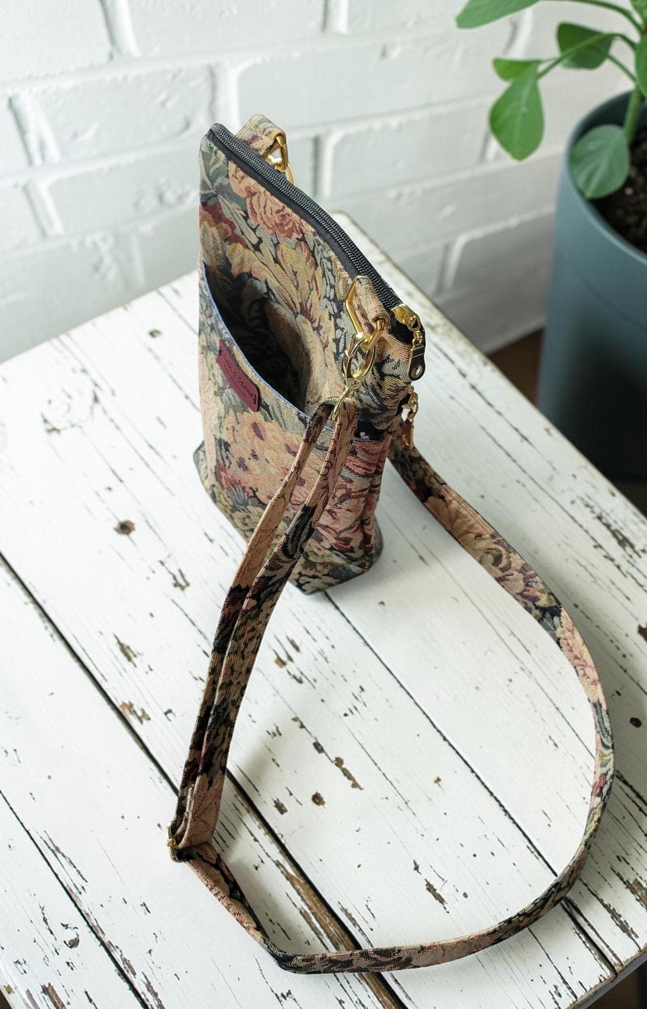 Floral Tapestry Crossbody Bag, Vintage Upholstery Handbag, Boho Shoulder Bag, view 4