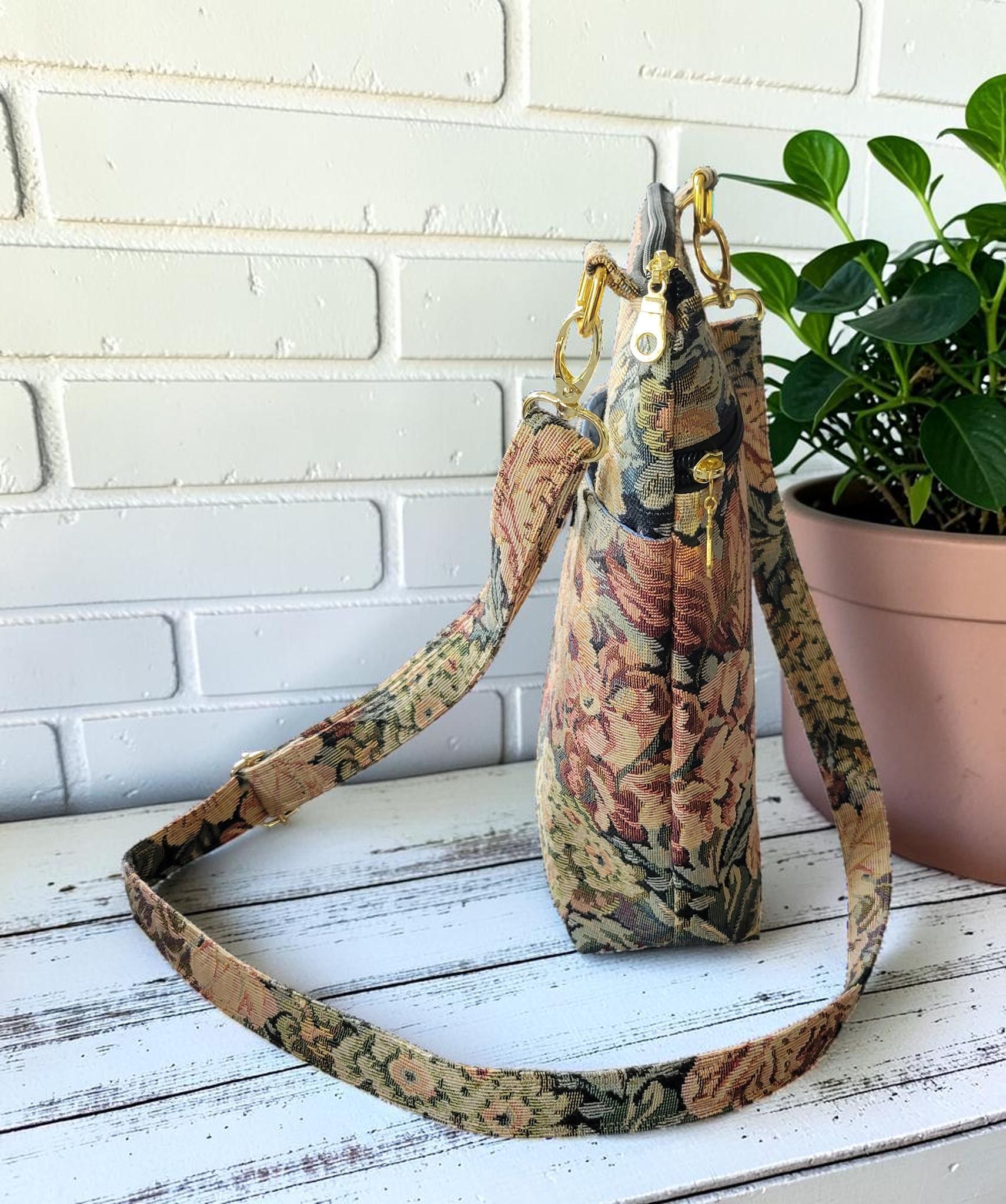 Floral Tapestry Crossbody Bag, Vintage Upholstery Handbag, Boho Shoulder Bag, view 5