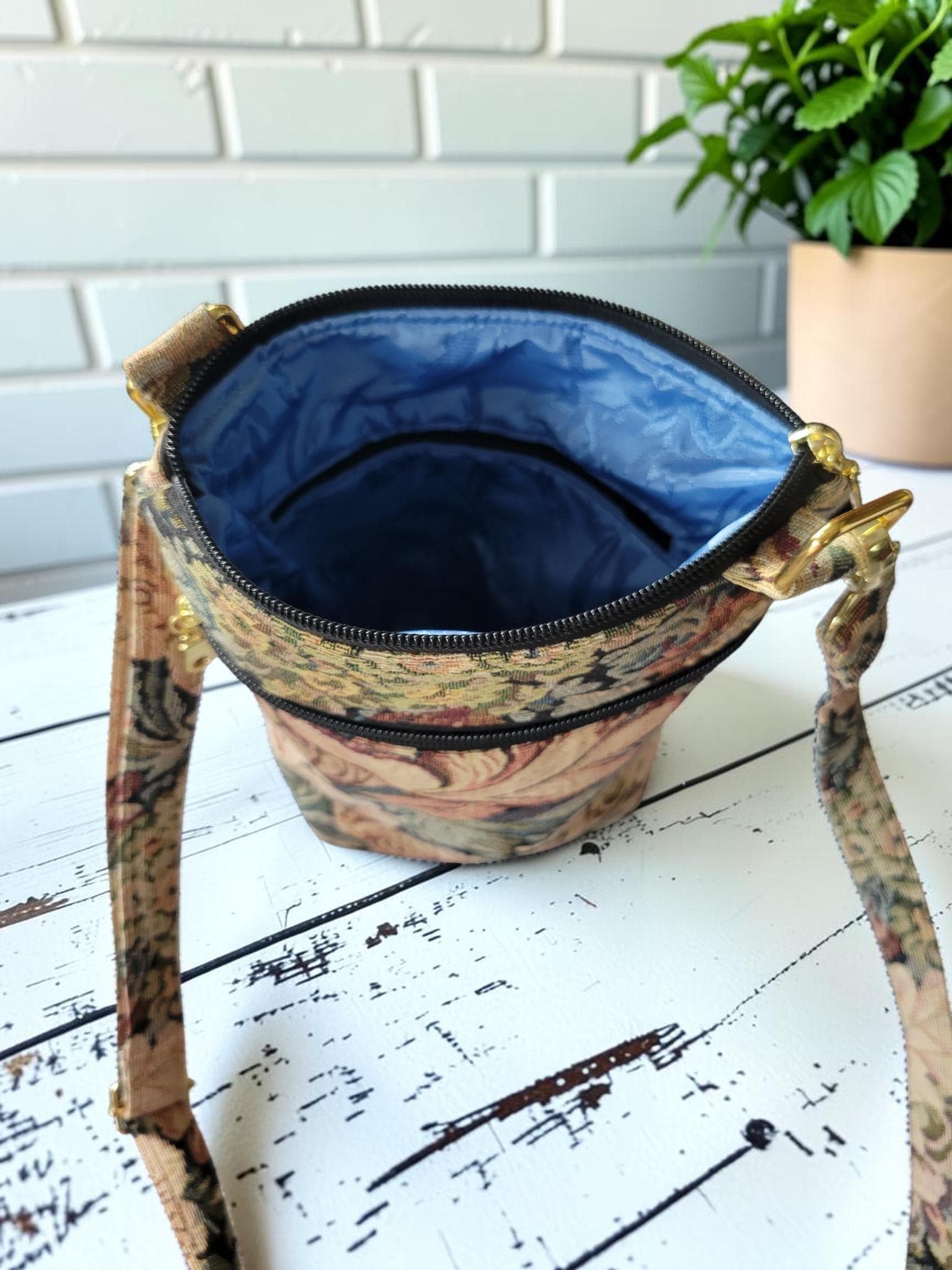 Floral Tapestry Crossbody Bag, Vintage Upholstery Handbag, Boho Shoulder Bag, view 6