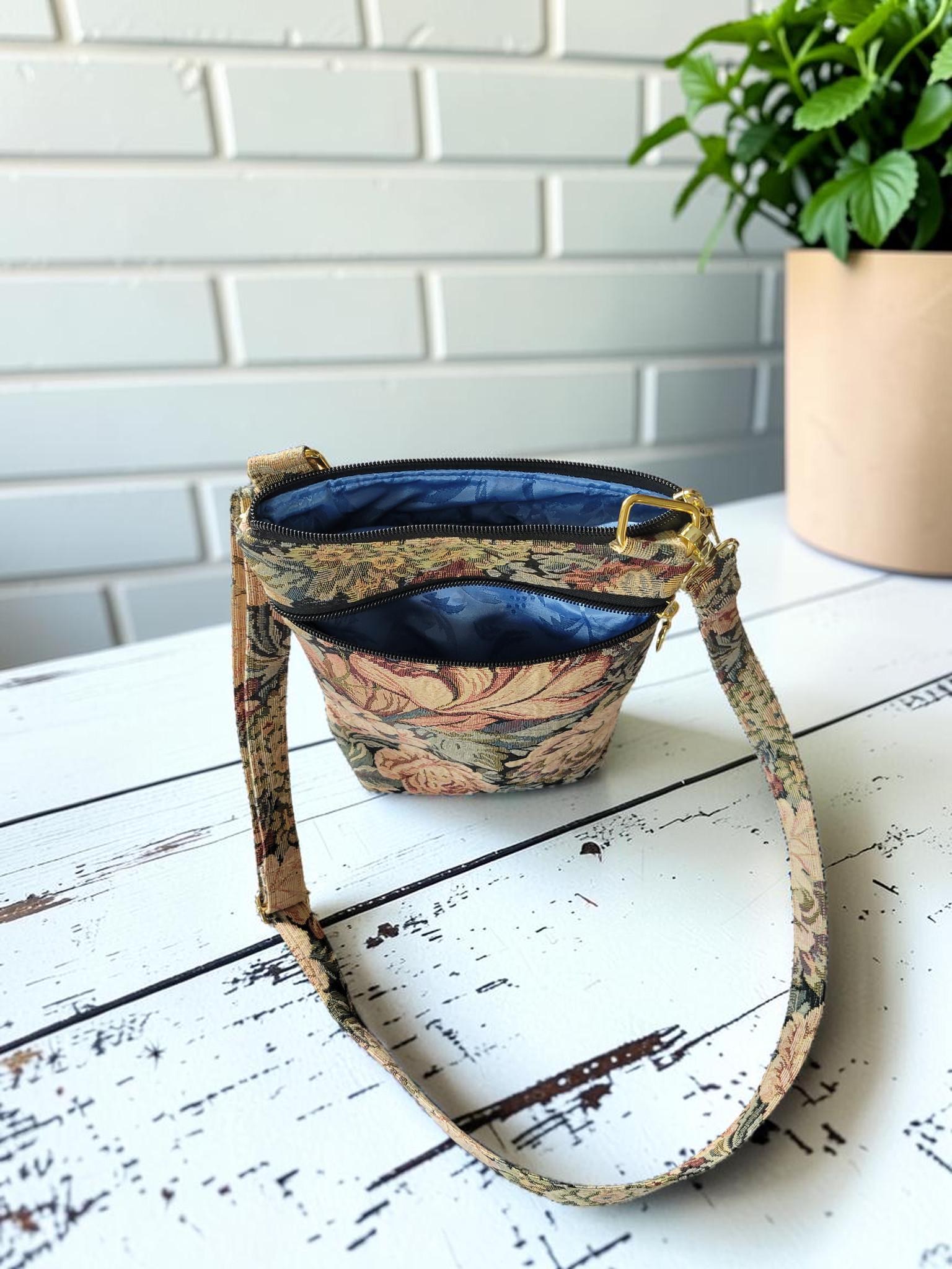 Floral Tapestry Crossbody Bag, Vintage Upholstery Handbag, Boho Shoulder Bag, view 7