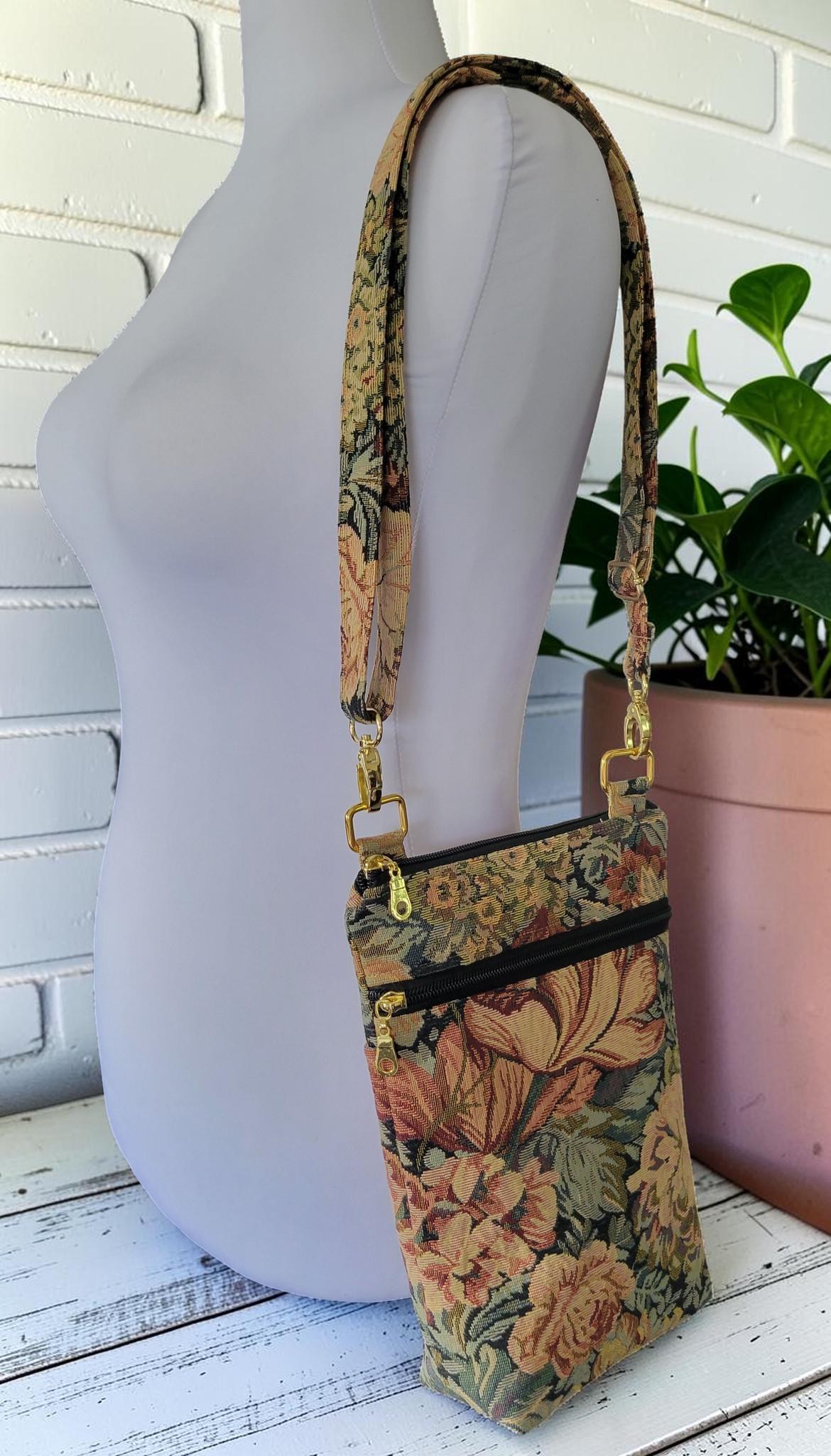 Floral Tapestry Crossbody Bag, Vintage Upholstery Handbag, Boho Shoulder Bag, view 9