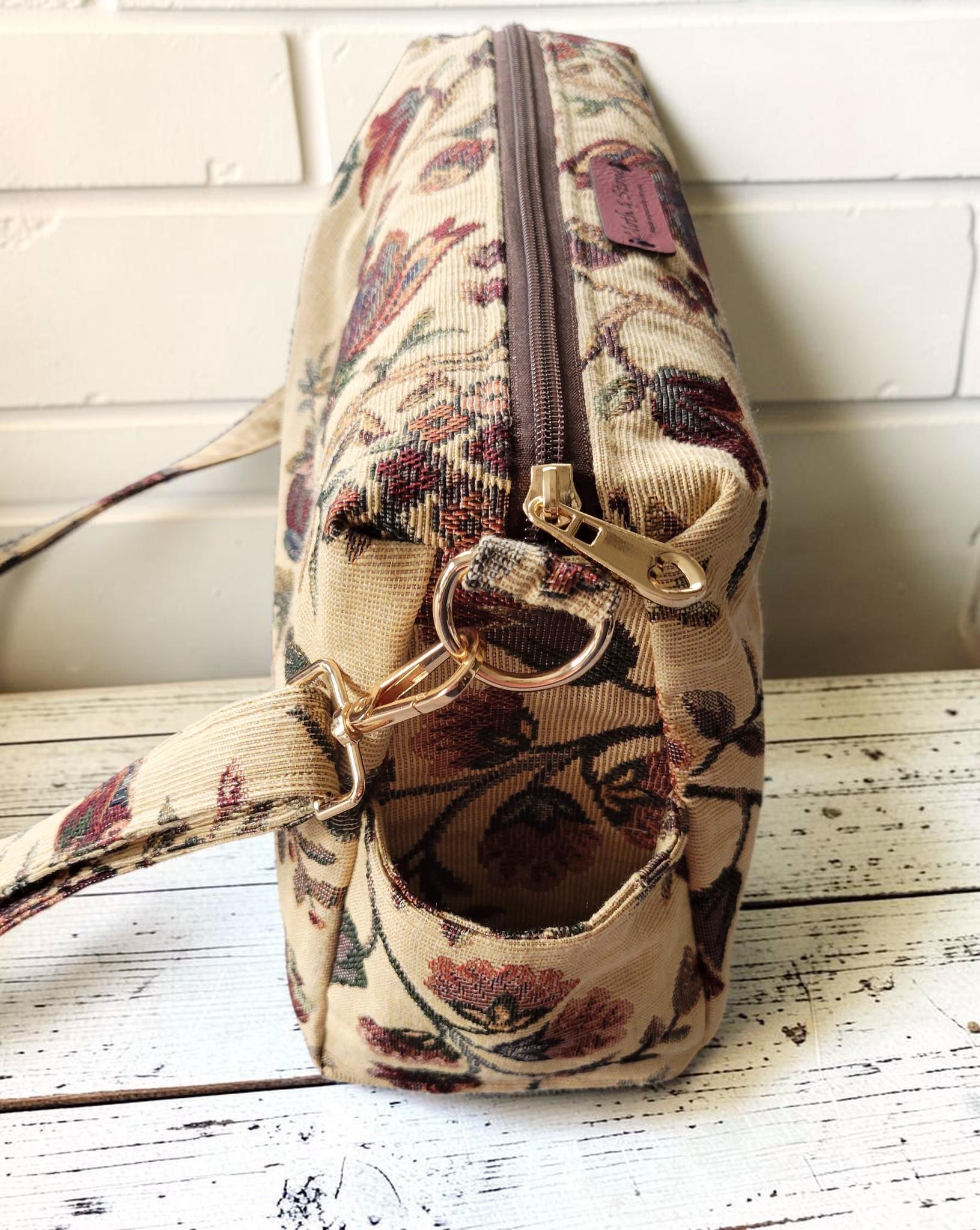 Vintage Floral Tapestry Handbag, Jacobean Jacquard Crossbody Purse, Slouchy Double Pocket Shoulder Bag, view 14