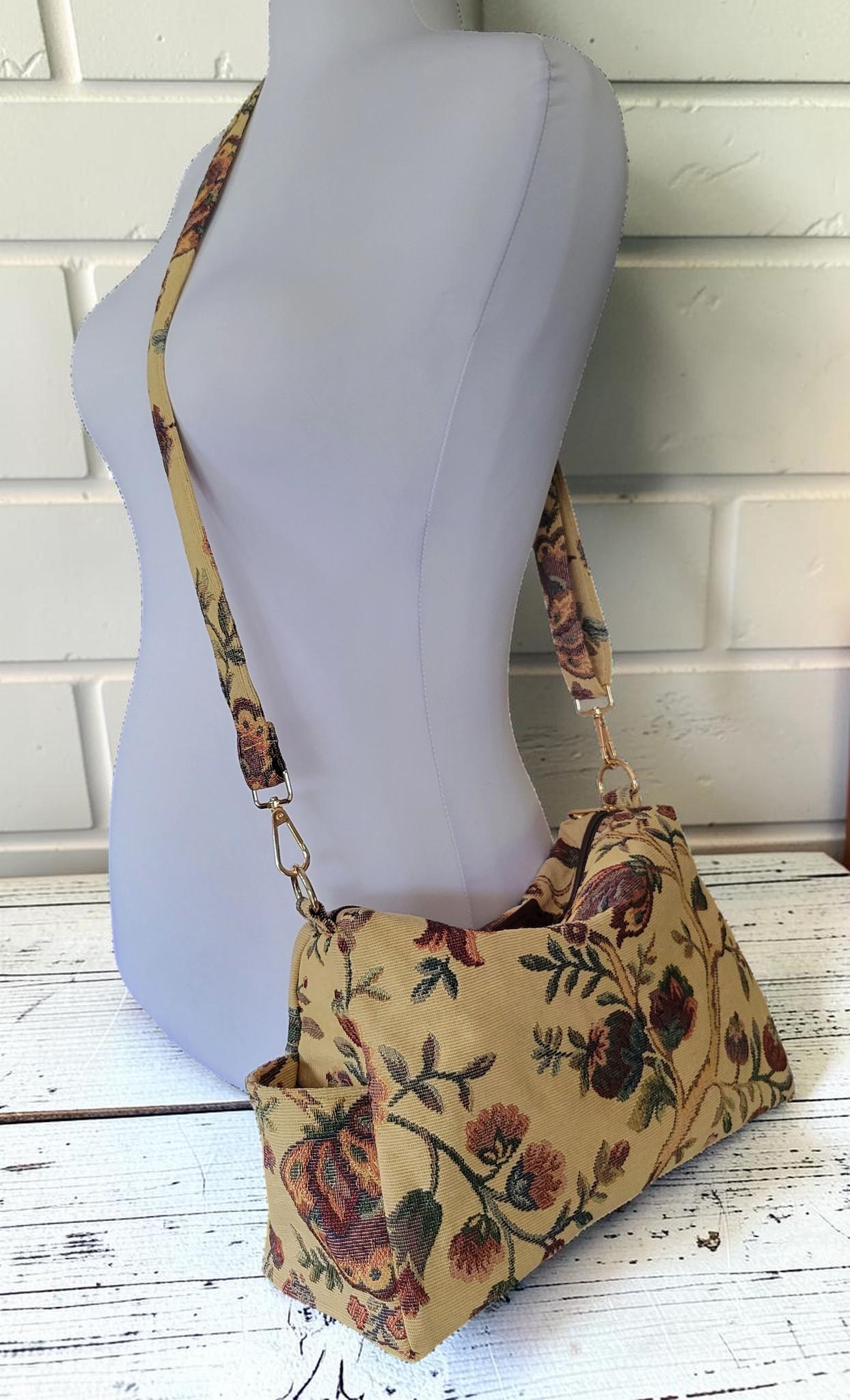 Vintage Floral Tapestry Handbag, Jacobean Jacquard Crossbody Purse, Slouchy Double Pocket Shoulder Bag, view 6