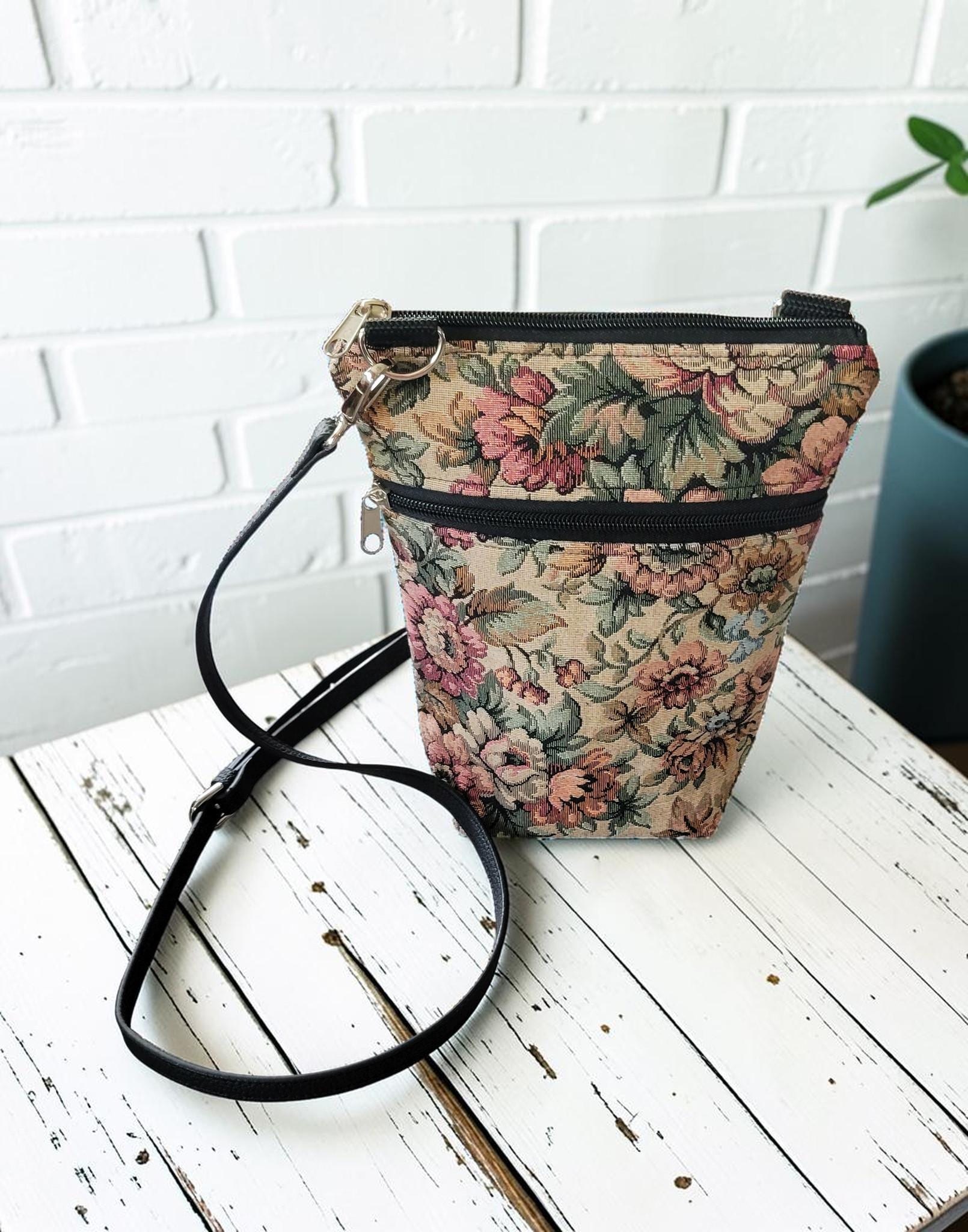English Garden Tapestry Crossbody Bag, Vintage Upholstery Handbag, Boho Shoulder Bag