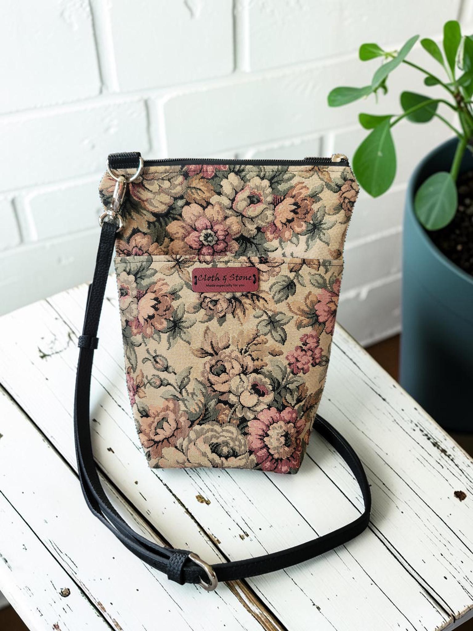 English Garden Tapestry Crossbody Bag, Vintage Upholstery Handbag, Boho Shoulder Bag, view 2