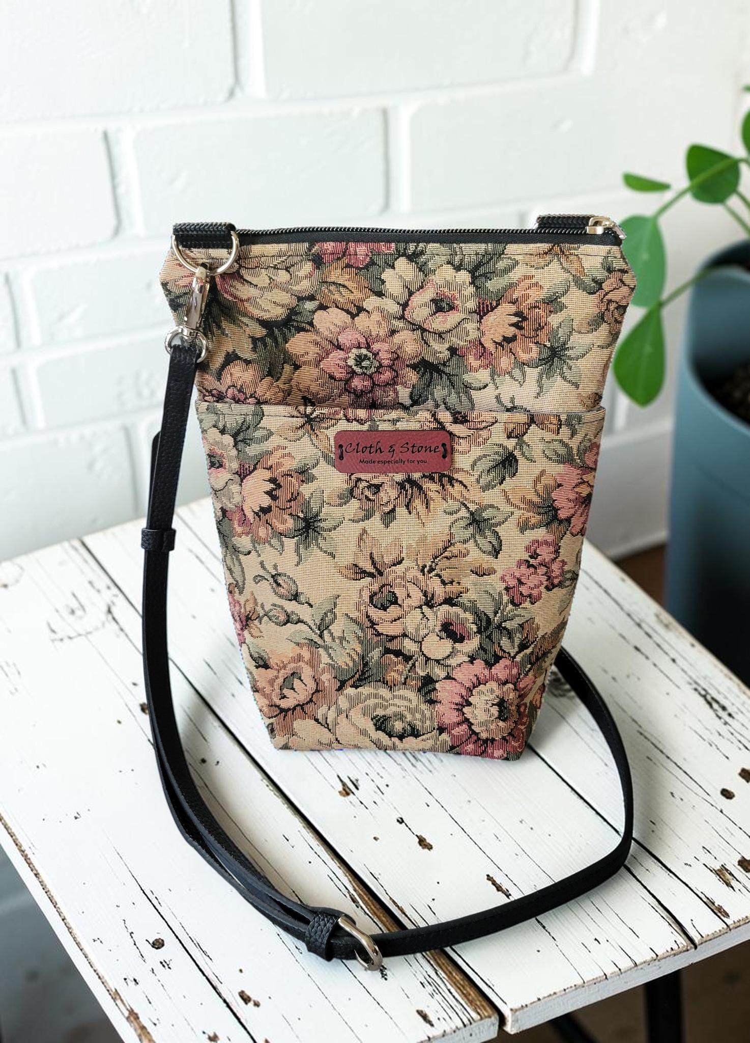 English Garden Tapestry Crossbody Bag, Vintage Upholstery Handbag, Boho Shoulder Bag, view 8