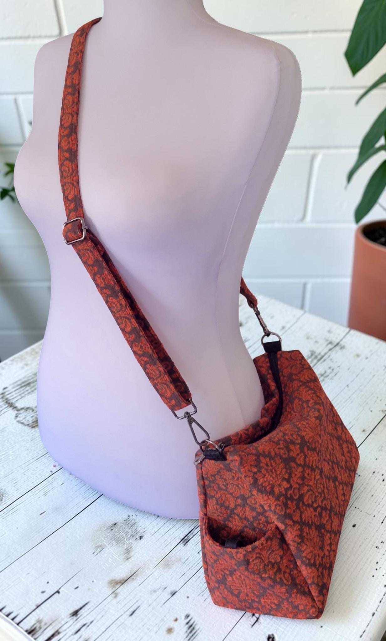 Vintage-Inspired Florentine Damask Crossbody Bag, Woven Jacquard Hobo Purse, Slouchy Double Pocket Shoulder Bag, view 11