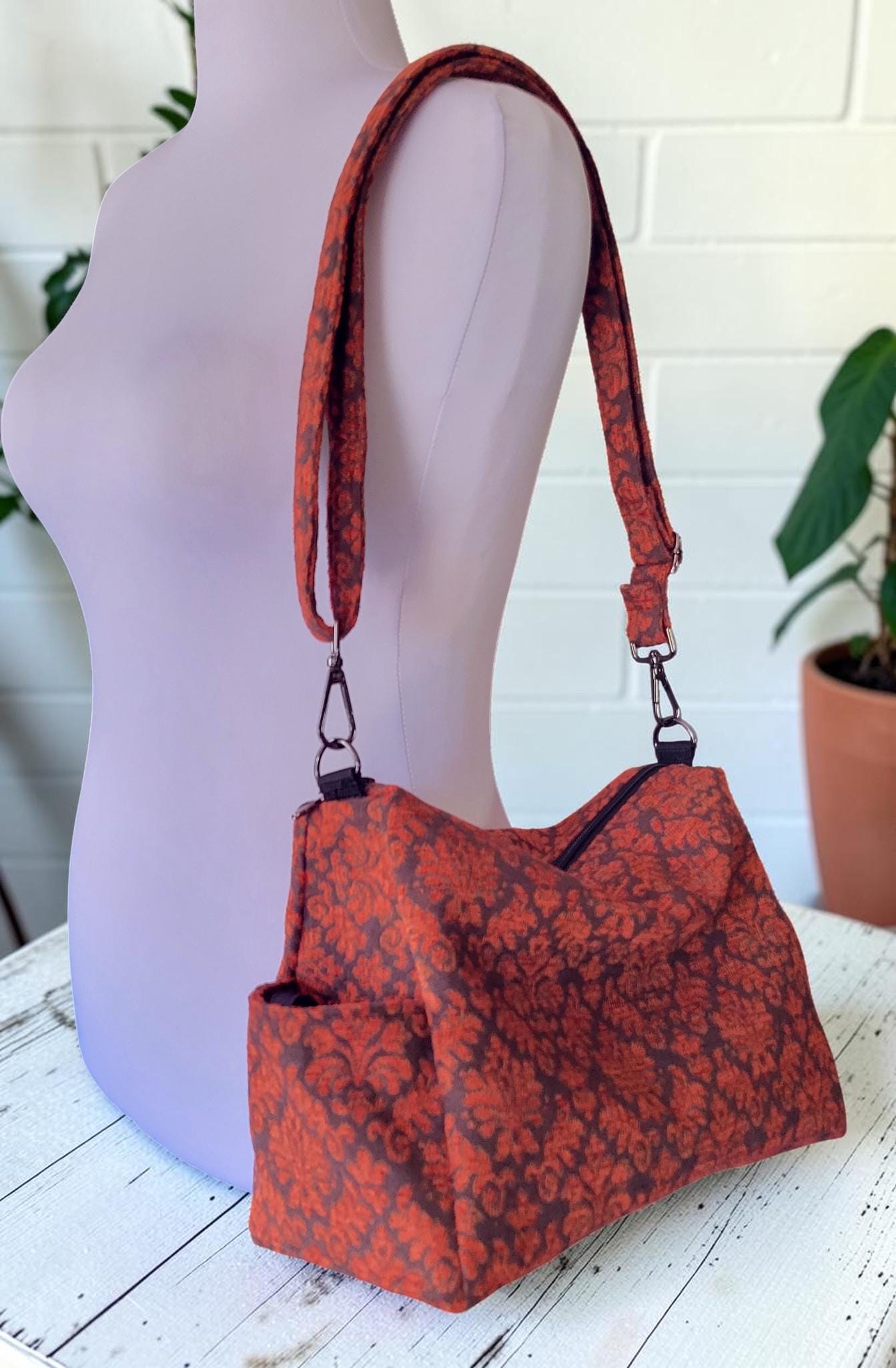 Vintage-Inspired Florentine Damask Crossbody Bag, Woven Jacquard Hobo Purse, Slouchy Double Pocket Shoulder Bag, view 13