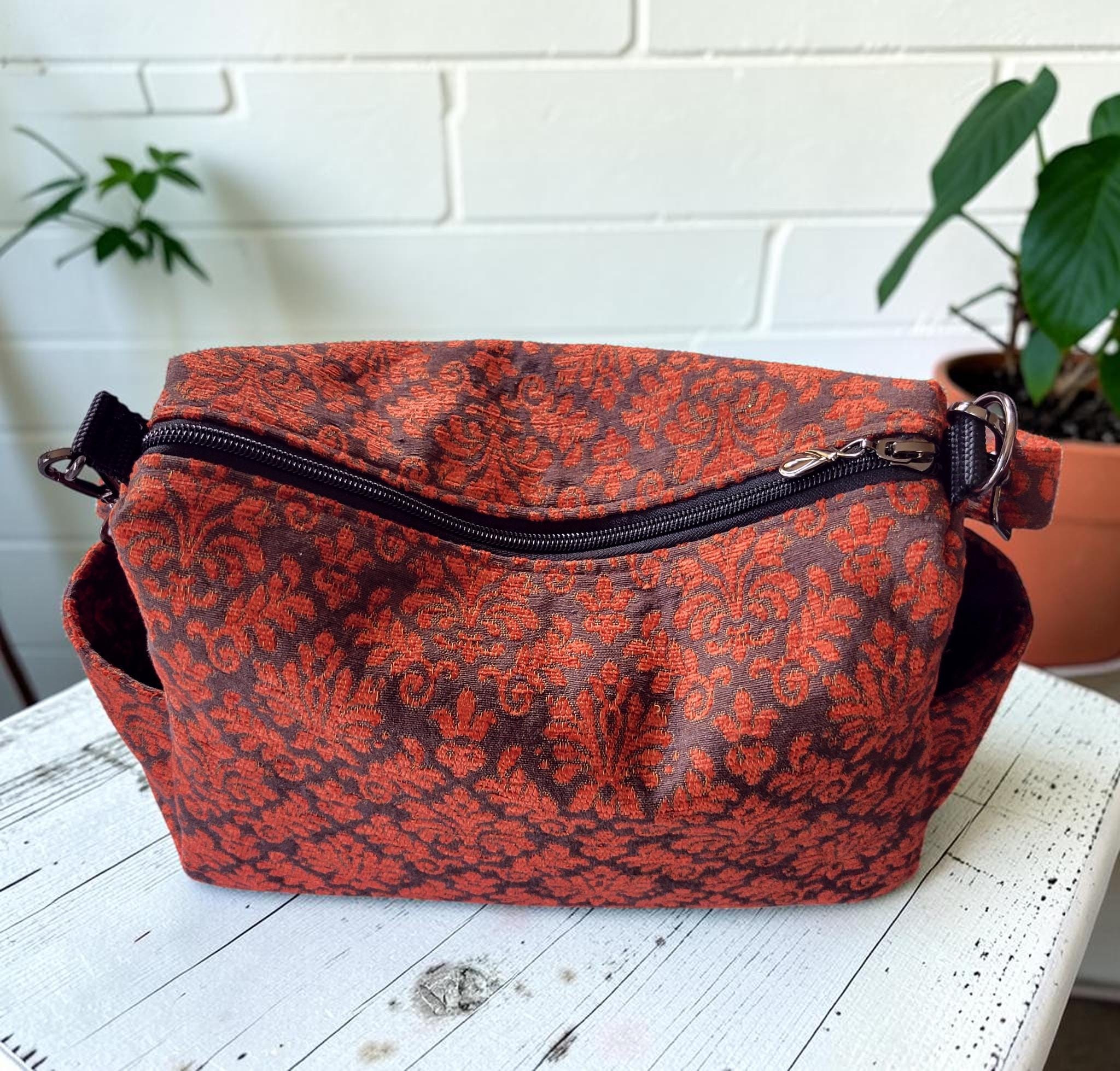 Vintage-Inspired Florentine Damask Crossbody Bag, Woven Jacquard Hobo Purse, Slouchy Double Pocket Shoulder Bag, view 15