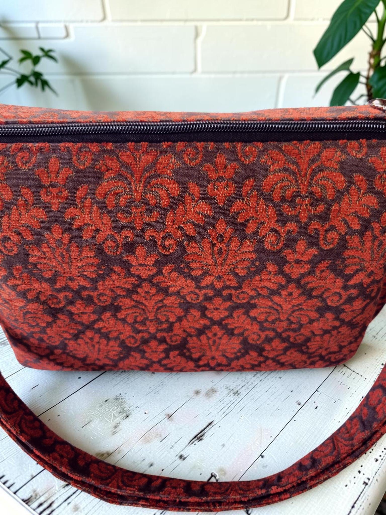 Vintage-Inspired Florentine Damask Crossbody Bag, Woven Jacquard Hobo Purse, Slouchy Double Pocket Shoulder Bag, view 18