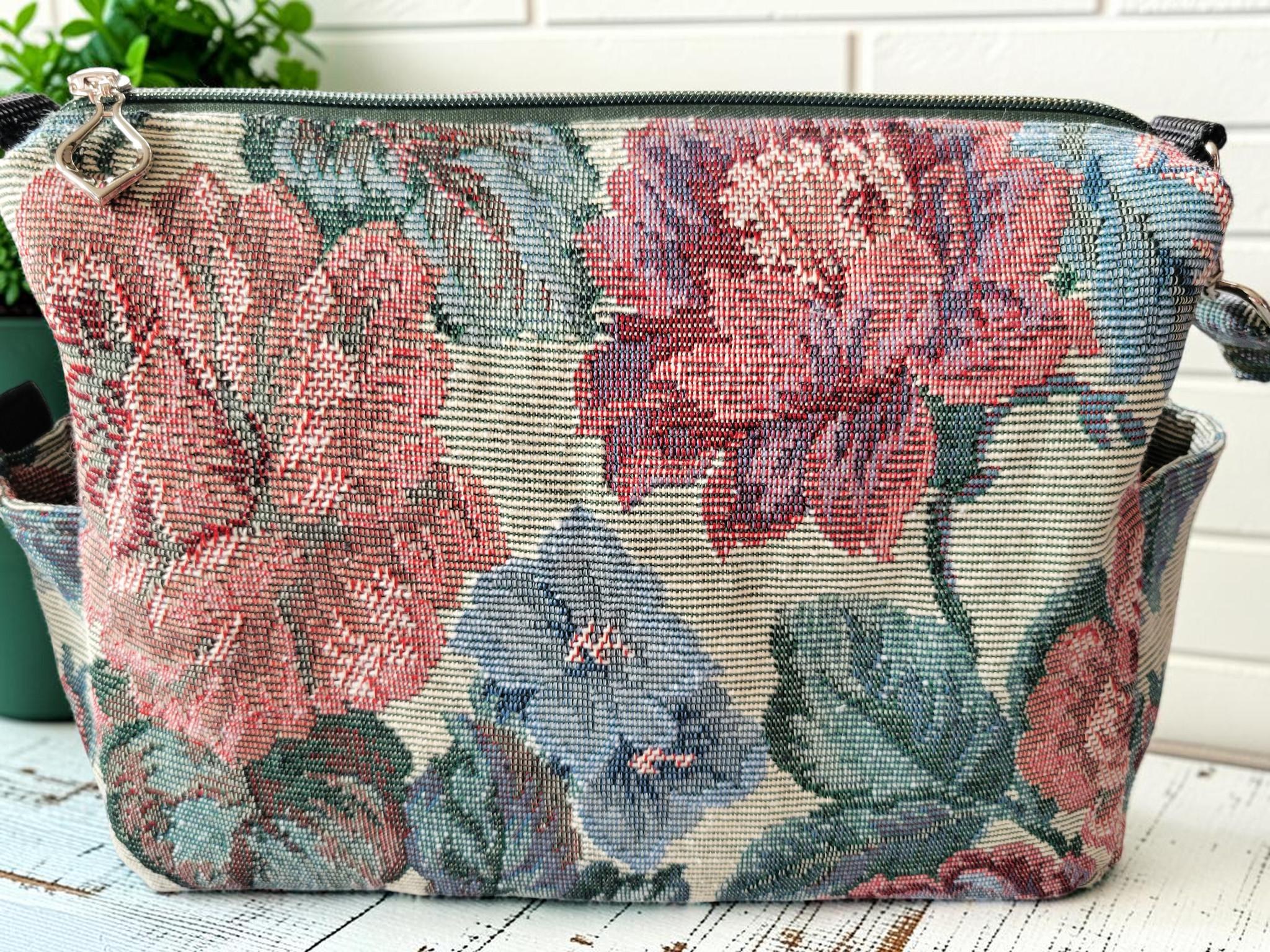 Vintage Floral Tapestry Handbag, Jacquard Crossbody Purse, Slouchy Double Pocket Shoulder Bag, view 17