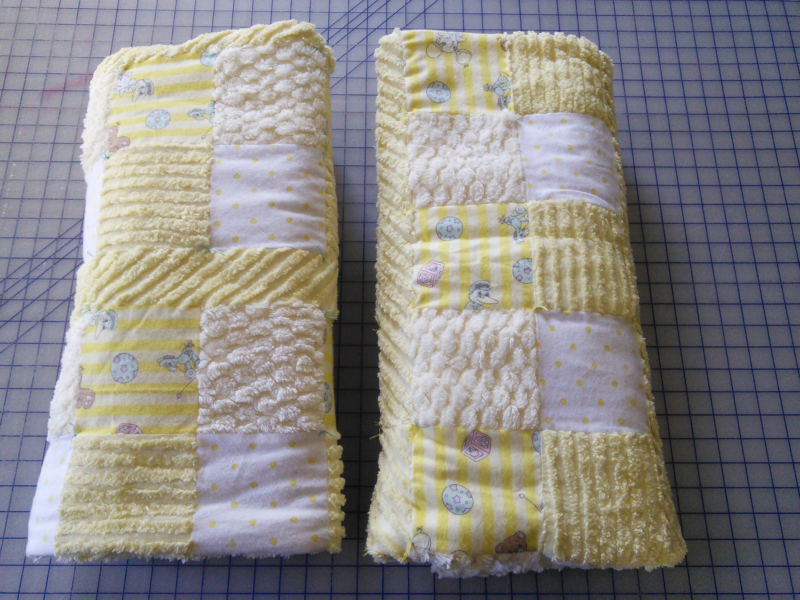 Yellow and White Chenille Baby Quilts, Twins, Two Blankets, view 10