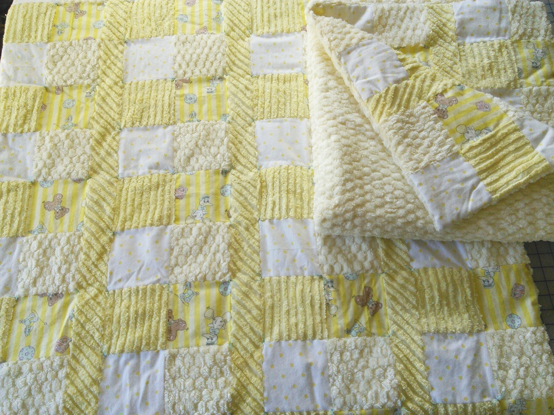 Yellow and White Chenille Baby Quilts, Twins, Two Blankets, view 3