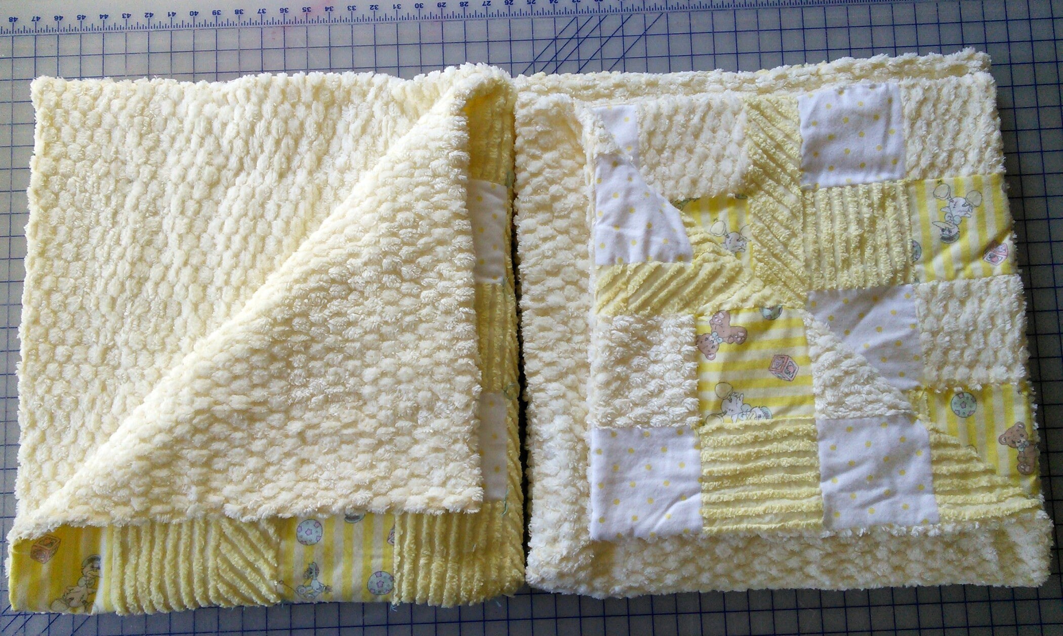 Yellow and White Chenille Baby Quilts, Twins, Two Blankets, view 4