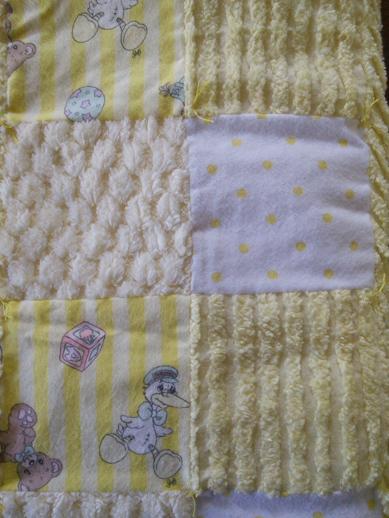 Yellow and White Chenille Baby Quilts, Twins, Two Blankets, view 5