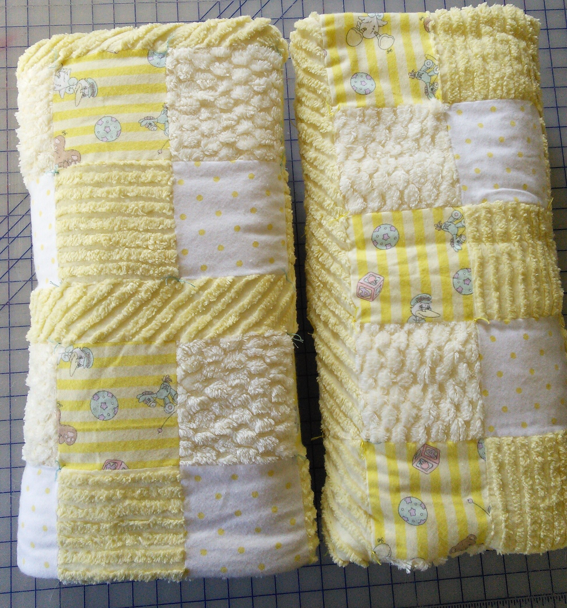 Yellow and White Chenille Baby Quilts, Twins, Two Blankets, view 6