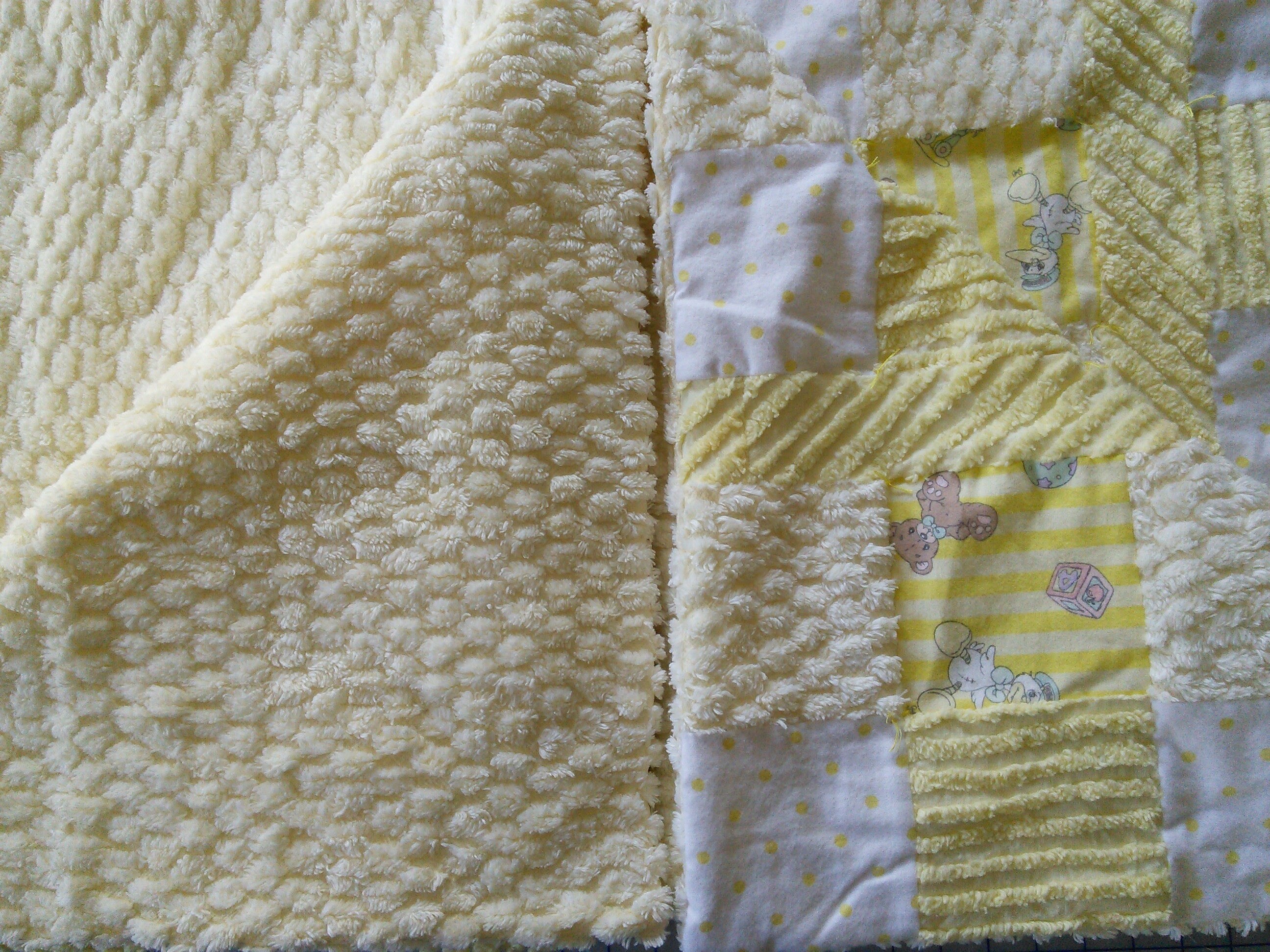 Yellow and White Chenille Baby Quilts, Twins, Two Blankets, view 9