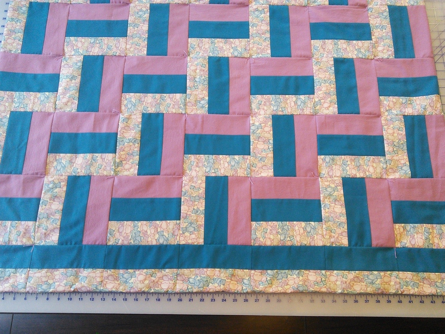 Pink and Turquoise Chevron Toddler Baby Quilt, Baby Blanket