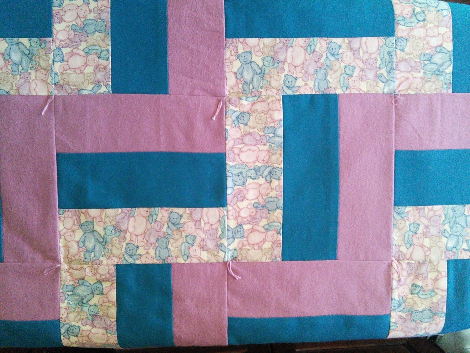 Pink and Turquoise Chevron Toddler Baby Quilt, Baby Blanket, view 4