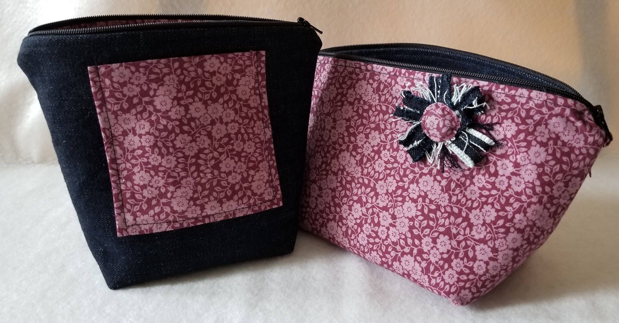 Dark Blue Denim and Country Floral Cosmetic and Curling Iron Set, view 3