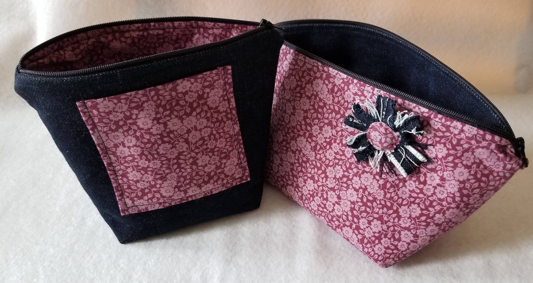 Dark Blue Denim and Country Floral Cosmetic and Curling Iron Set, view 4