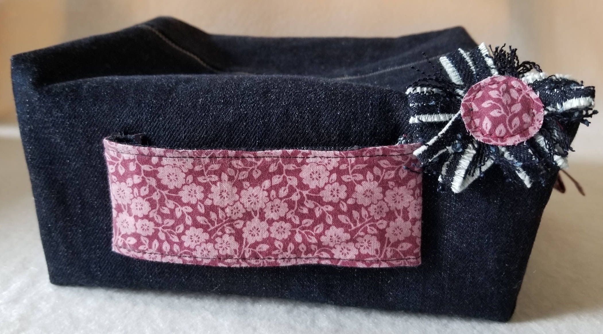 Dark Blue Denim and Country Floral Cosmetic and Curling Iron Set, view 5