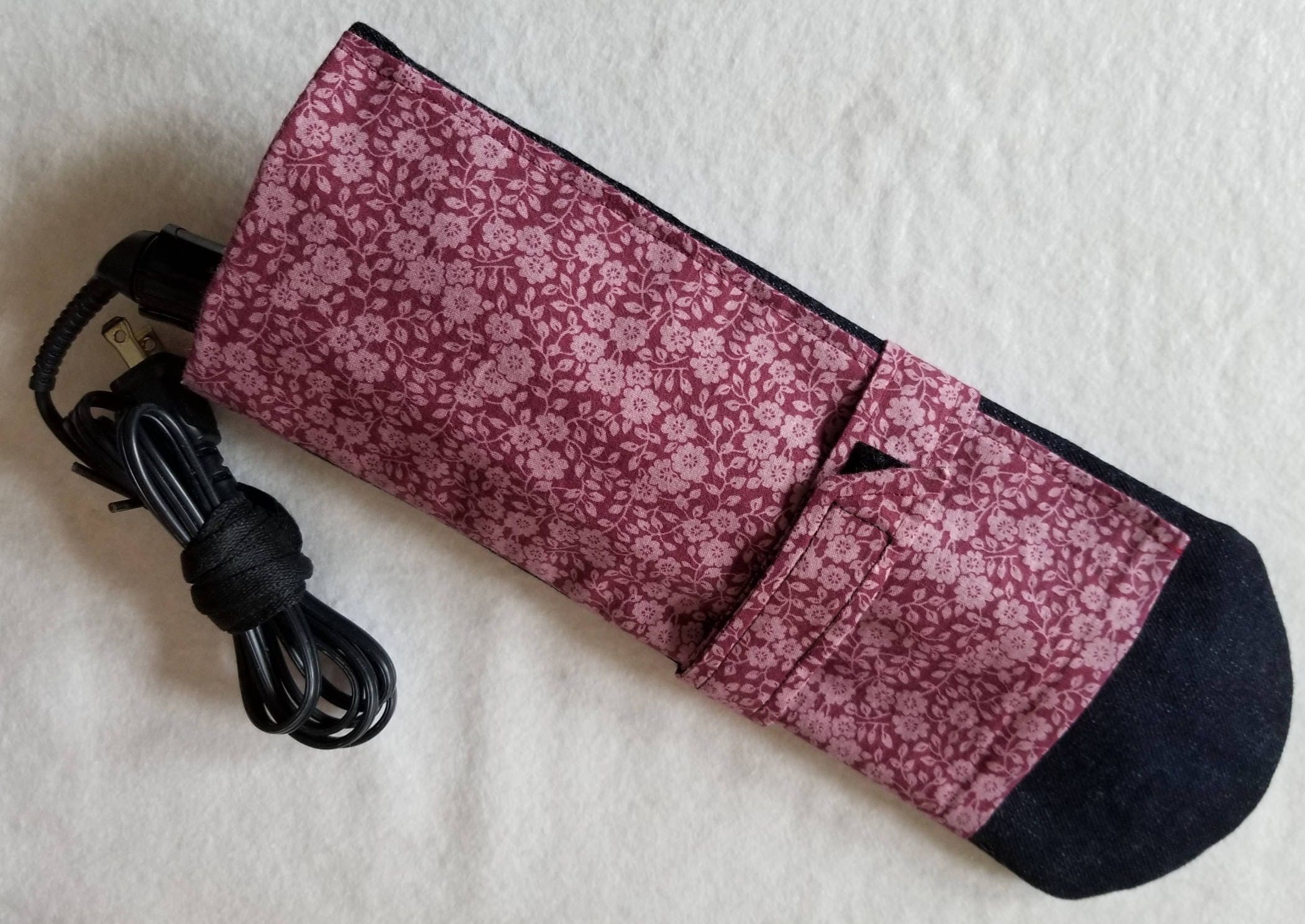Dark Blue Denim and Country Floral Cosmetic and Curling Iron Set, view 7