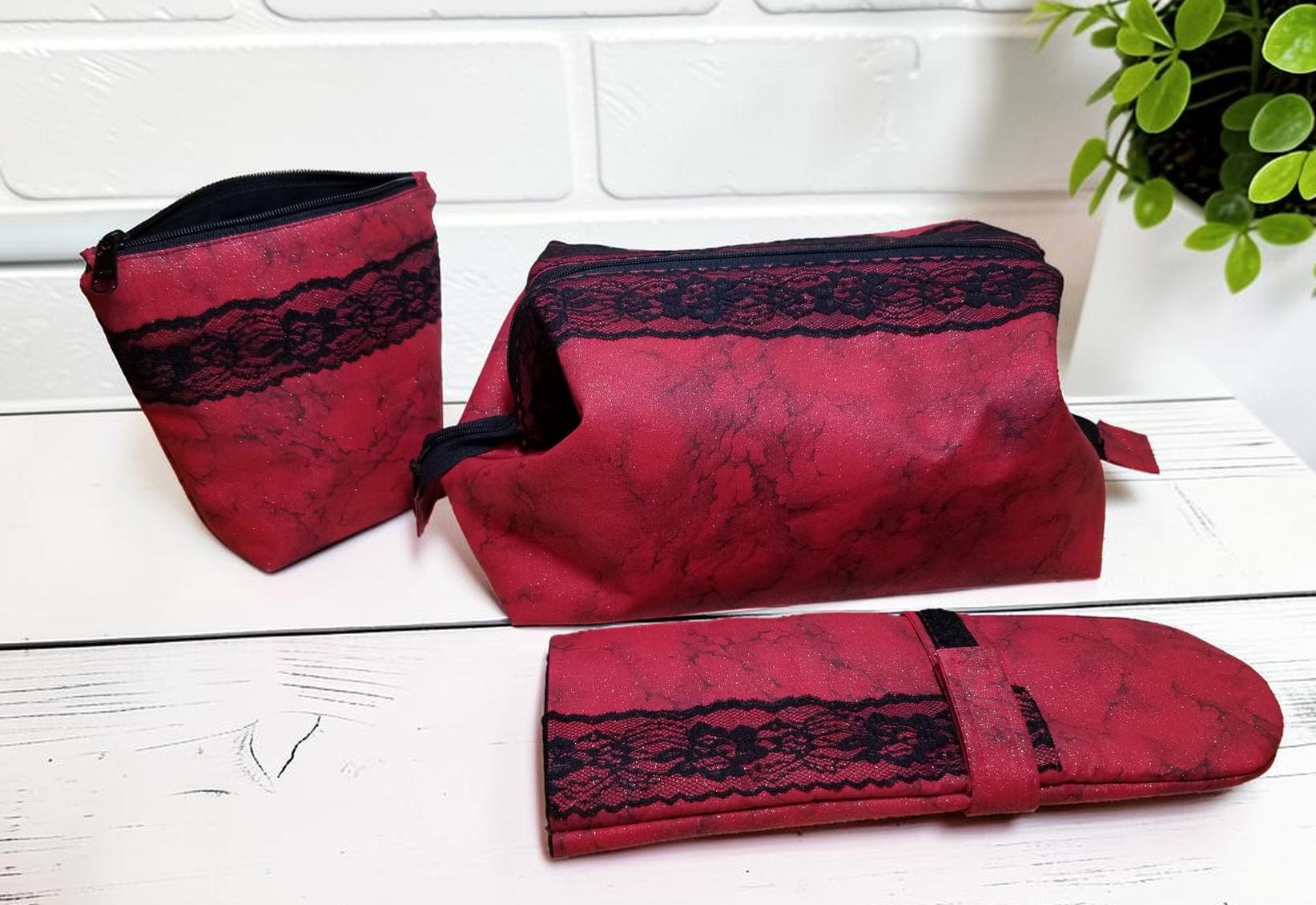 Red Lace Doctor Bag Travel Kit, Cosmetic Pouch, Curling Iron Case, view 11