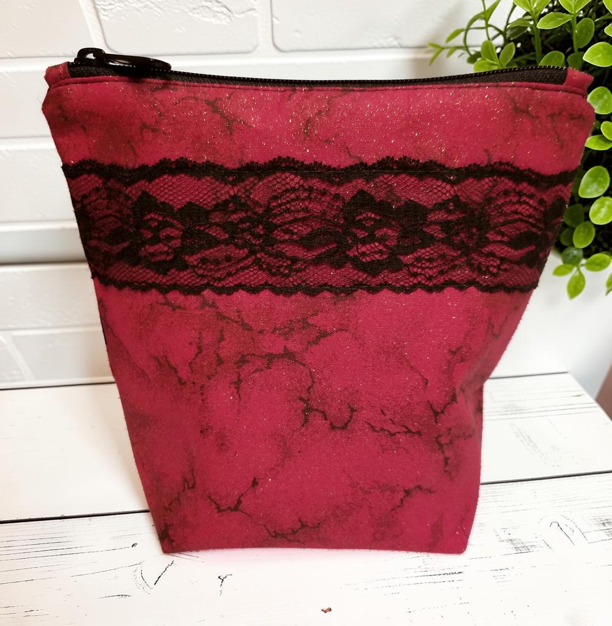Red Lace Doctor Bag Travel Kit, Cosmetic Pouch, Curling Iron Case, view 12
