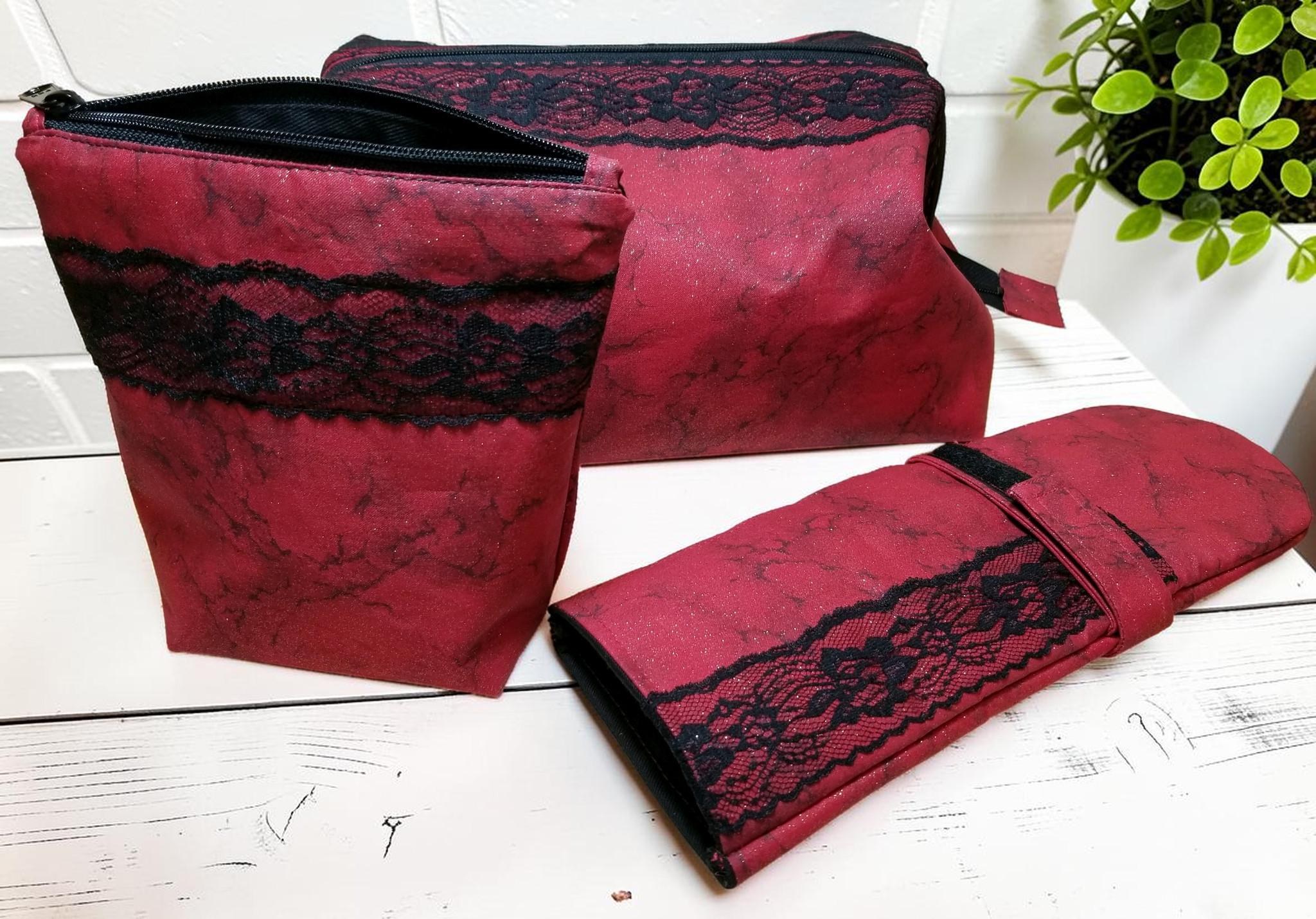 Red Lace Doctor Bag Travel Kit, Cosmetic Pouch, Curling Iron Case, view 13