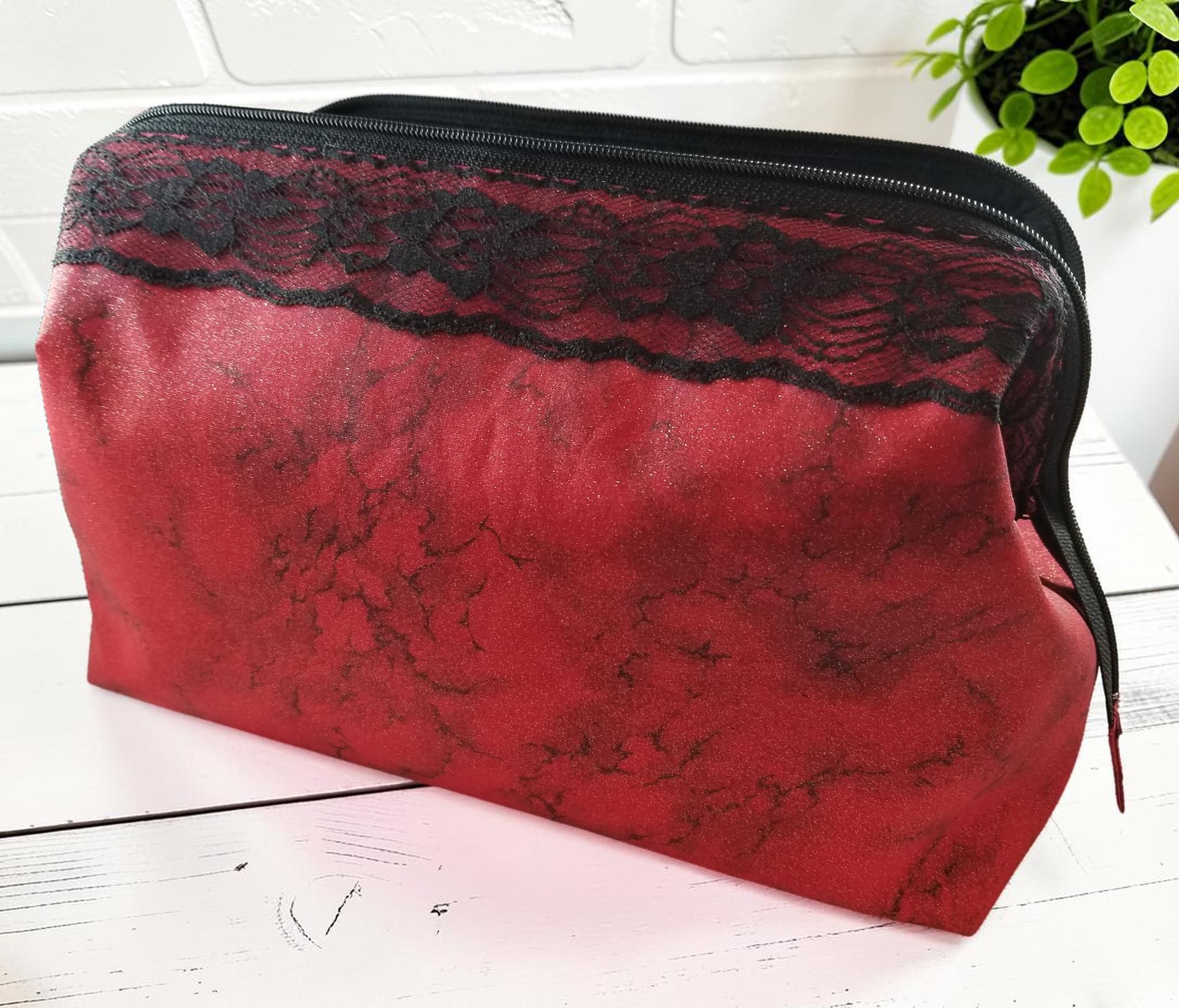 Red Lace Doctor Bag Travel Kit, Cosmetic Pouch, Curling Iron Case, view 2